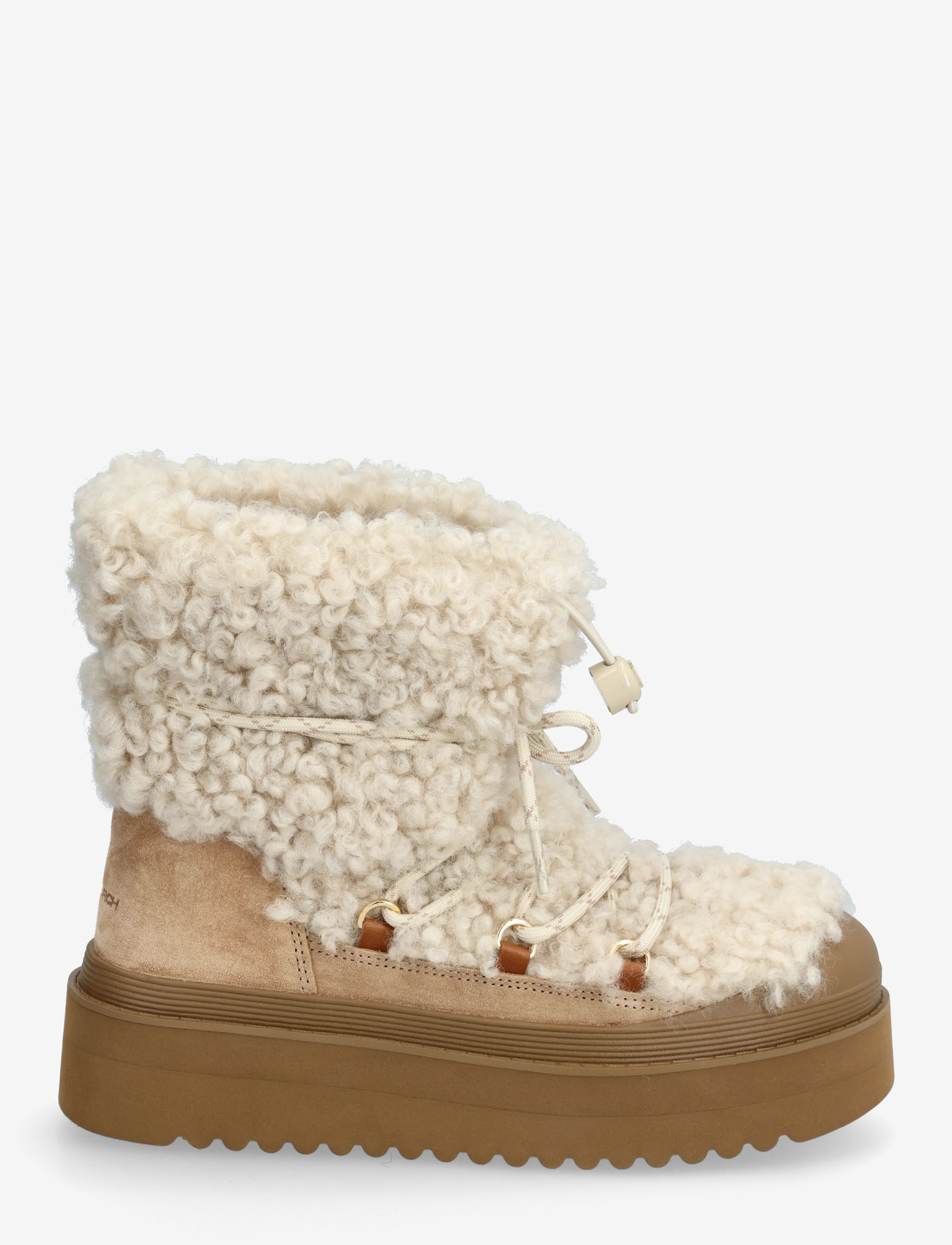 Tory Burch - MELLOW SHEARLING LACE UP BOOT - ankelstøvler - buttermilk , light chestnut - 1