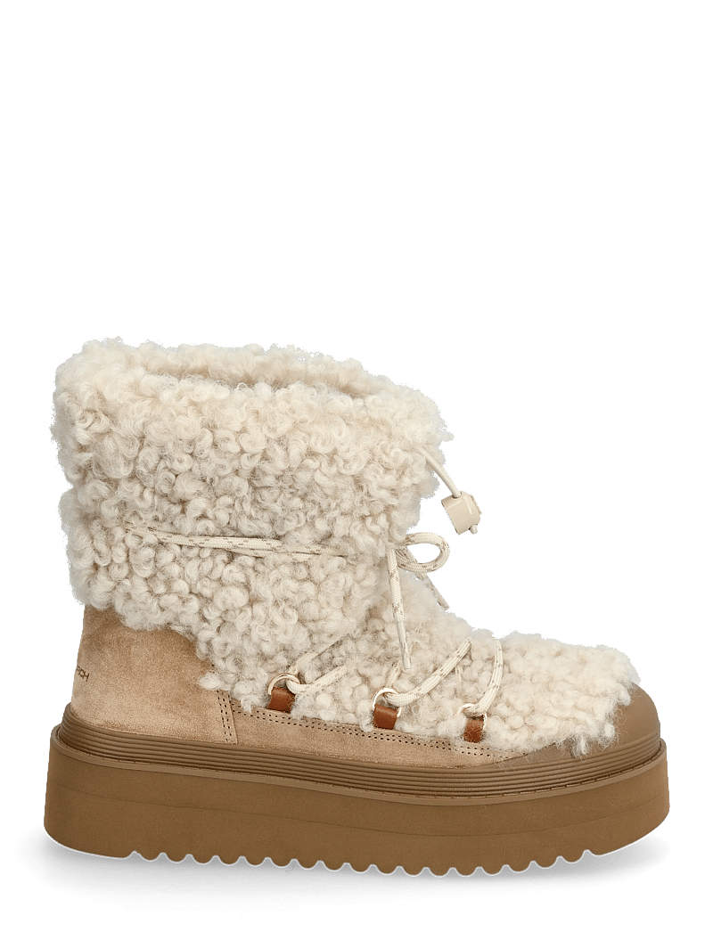 Tory Burch - MELLOW SHEARLING LACE UP BOOT - ankelstøvler - buttermilk , light chestnut - 1