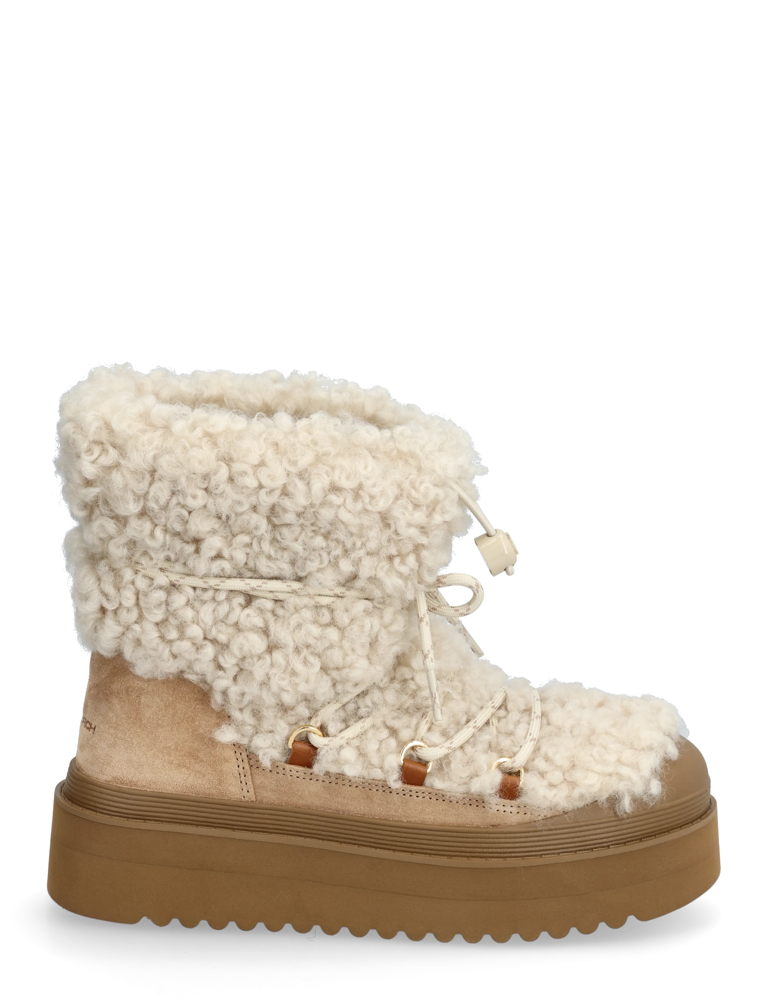 Tory Burch - MELLOW SHEARLING LACE UP BOOT - snørestøvler - buttermilk , light chestnut - 1