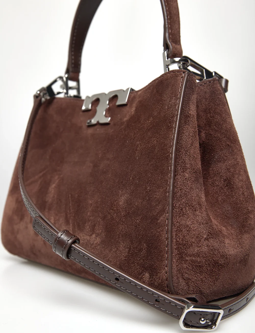 Tory Burch - Eleanor Suede Mini Satchel - top handle tasker - dark cocoa - 3