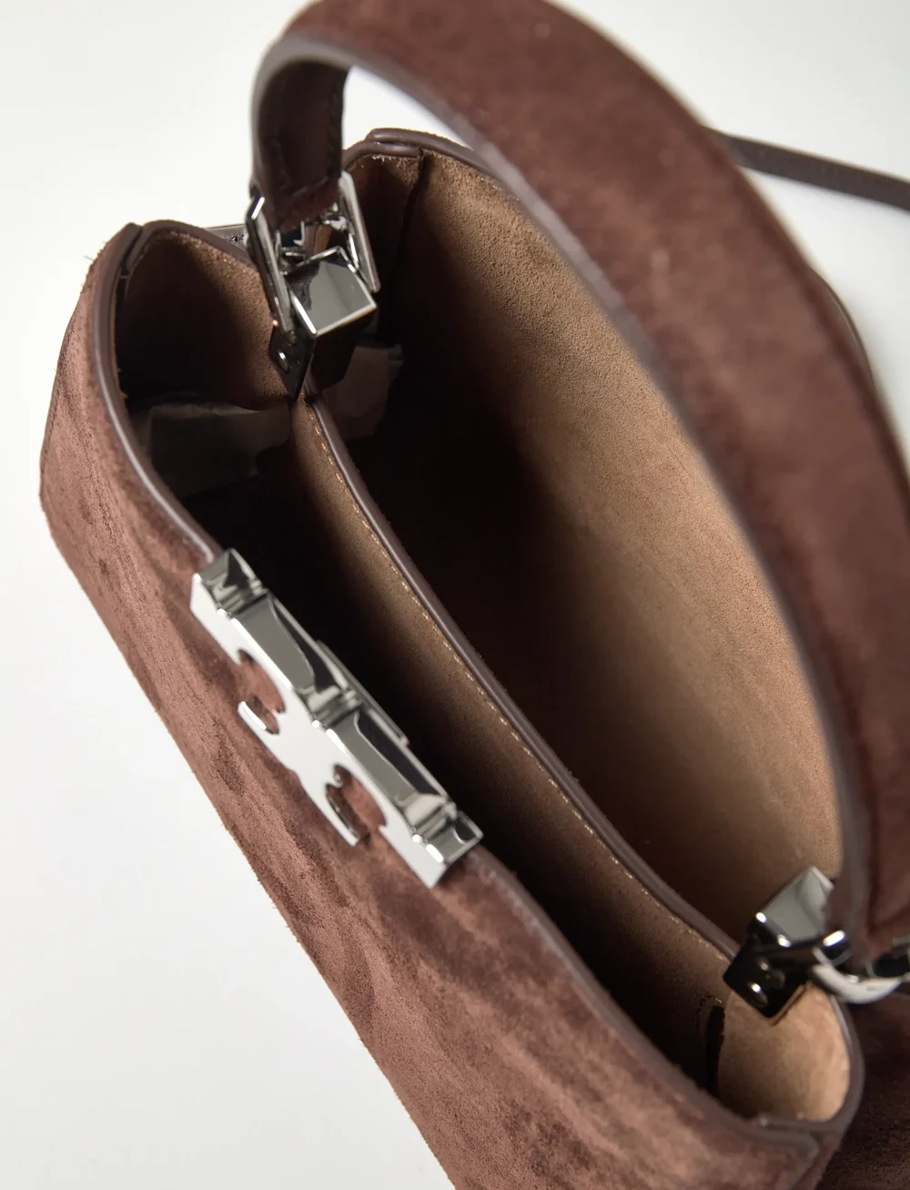 Tory Burch - Eleanor Suede Mini Satchel - top handle tasker - dark cocoa - 4