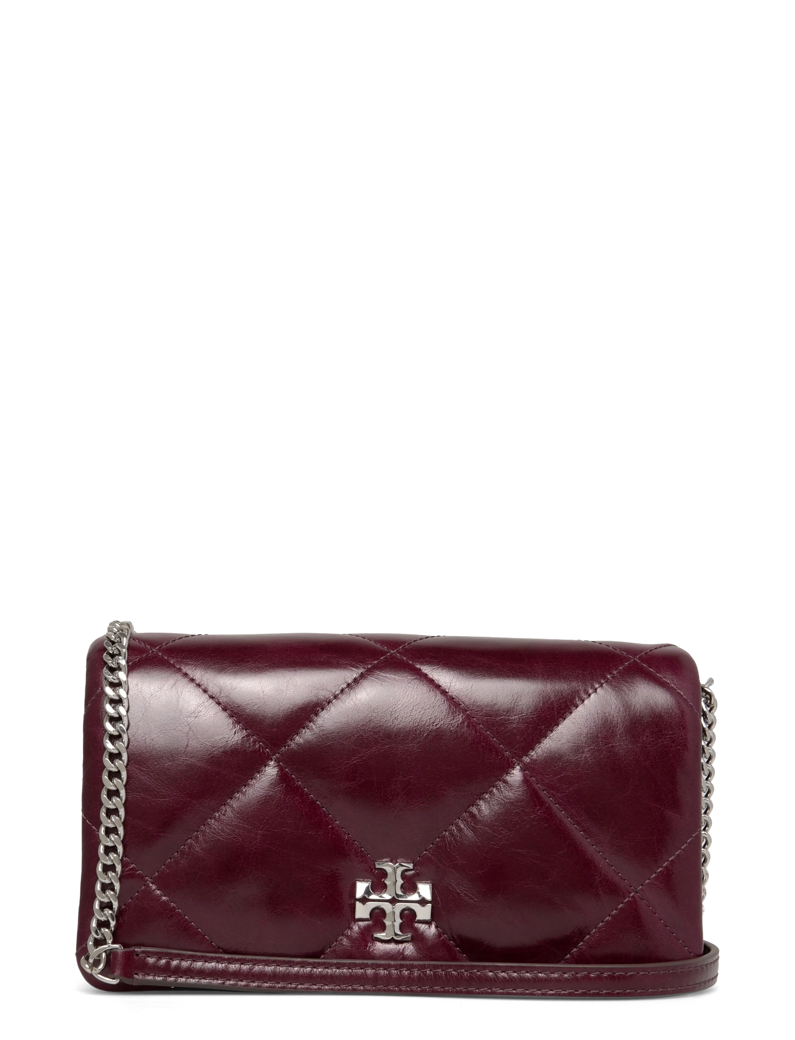 Kira Diamond Quilt Distressed Chain Wallet - DARK CARMINE