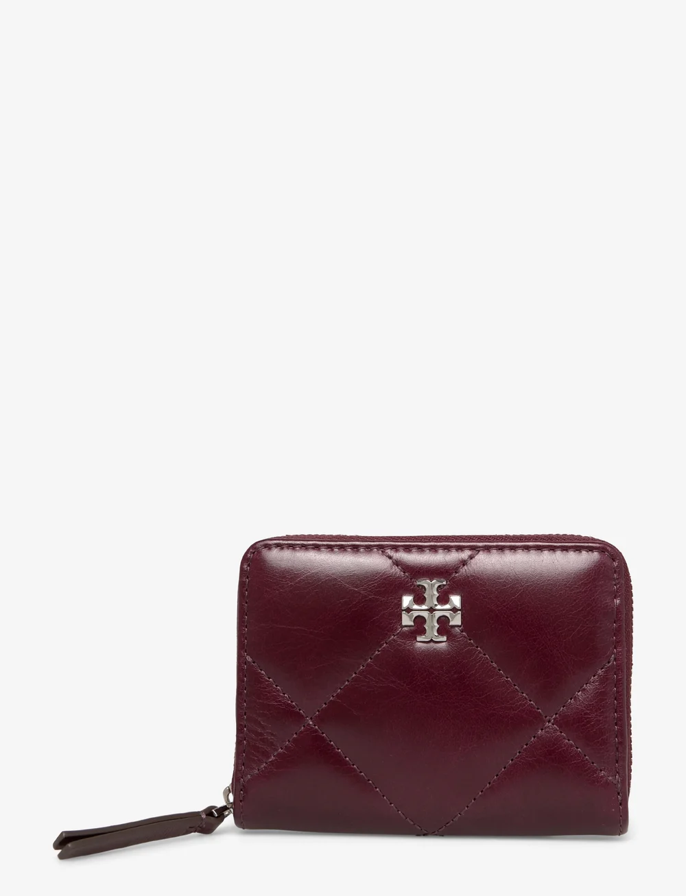Tory Burch - Kira Diamond Quilt Distressed Small Zip Around Wallet - käekotid - dark carmine - 0