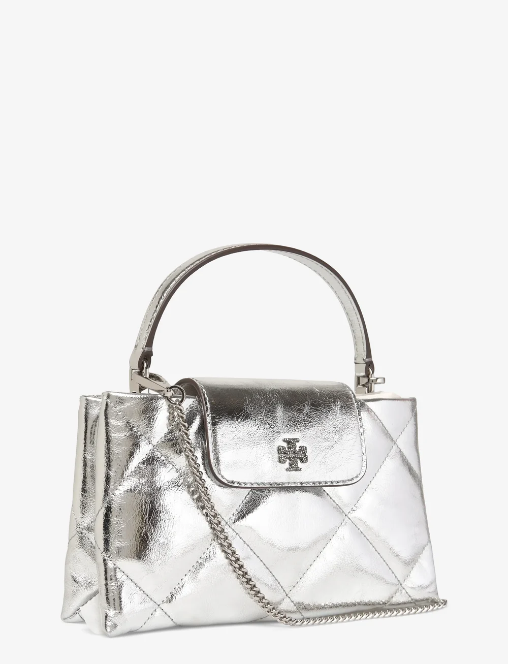 Tory Burch - Kira Diamond Quilt Metallic East-West Top Handle - særlige begivenheder - silver - 2