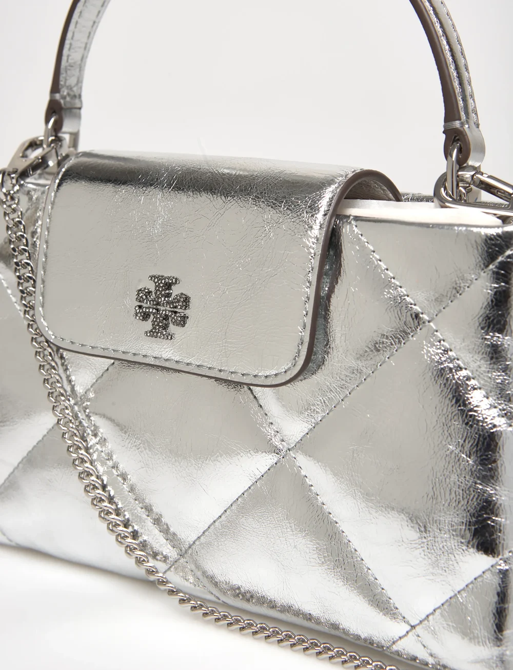 Tory Burch - Kira Diamond Quilt Metallic East-West Top Handle - særlige begivenheder - silver - 4