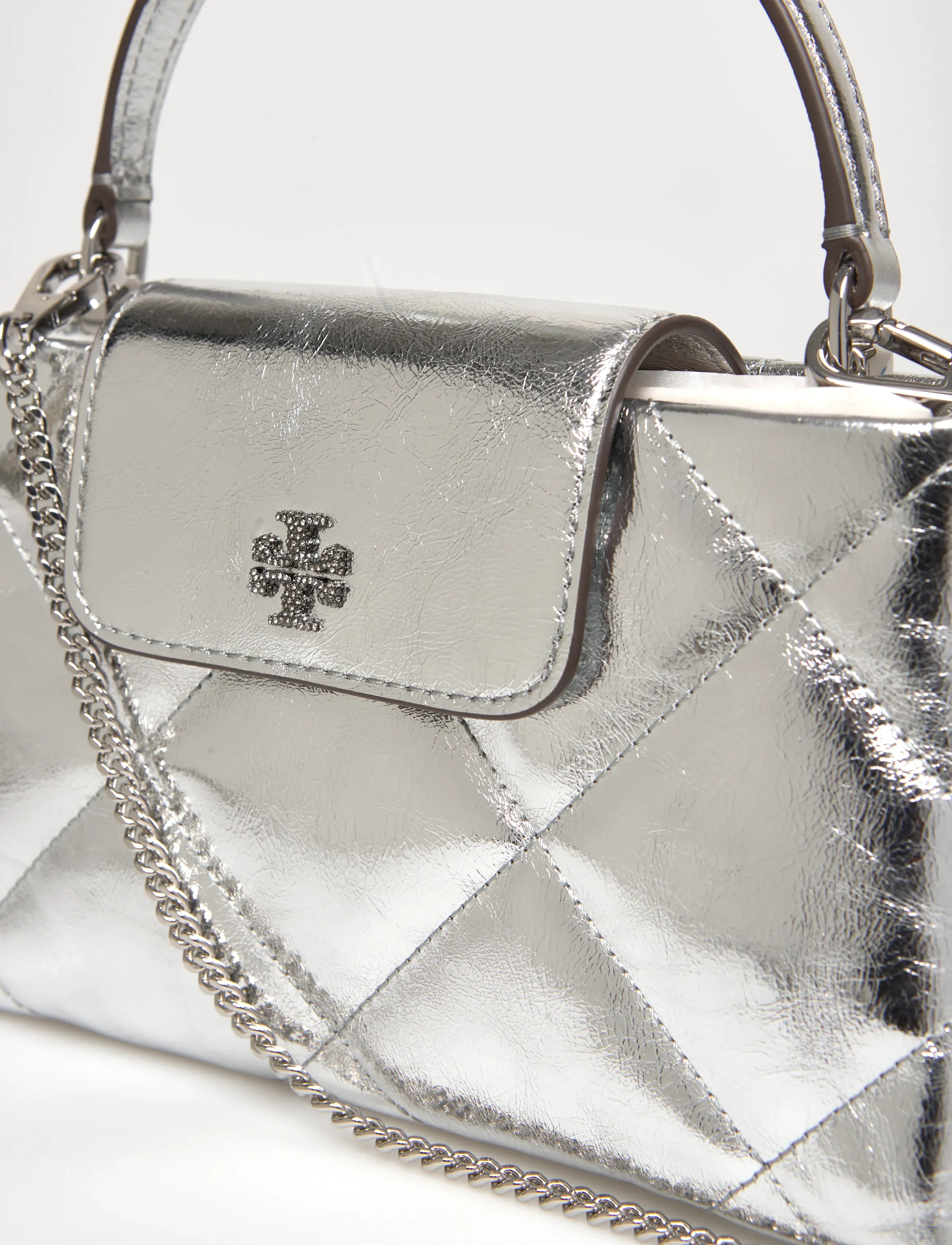 Tory Burch - Kira Diamond Quilt Metallic East-West Top Handle - top handle tasker - silver - 4