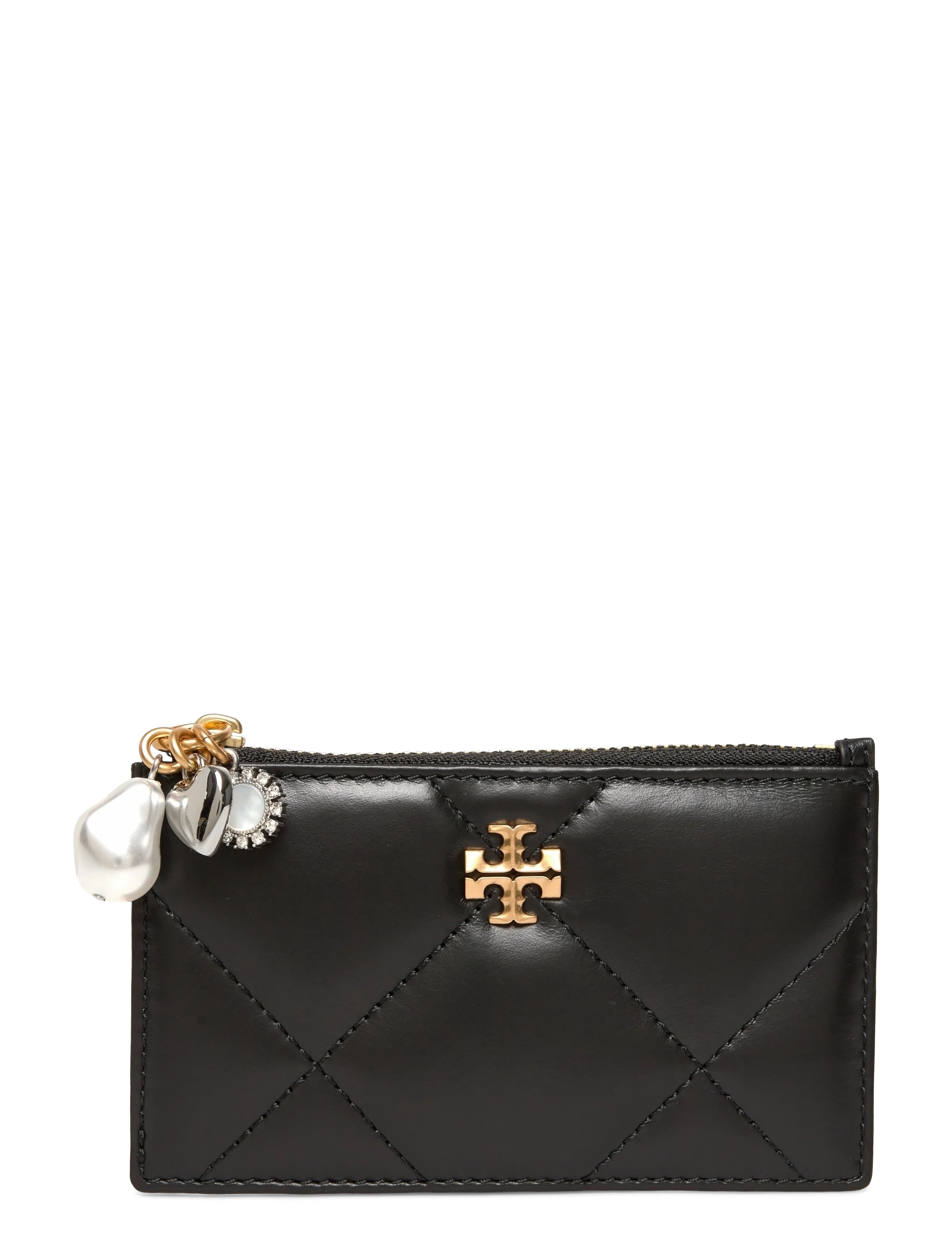Tory Burch Kira Diamond Quilt Charm Zip Card Case - Lompakot - BLACK / black