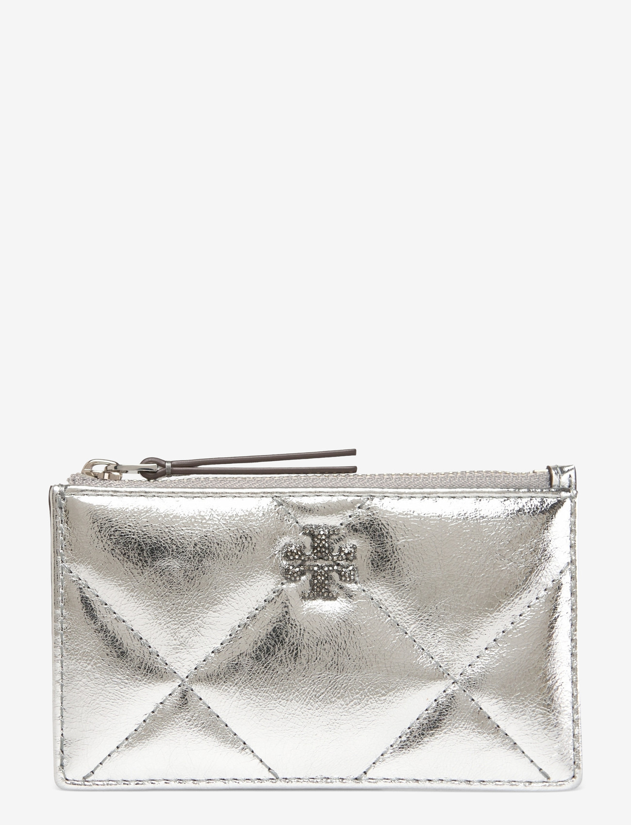 Tory Burch - Kira Diamond Quilt Metallic Zip Card Case - käekotid - silver - 0