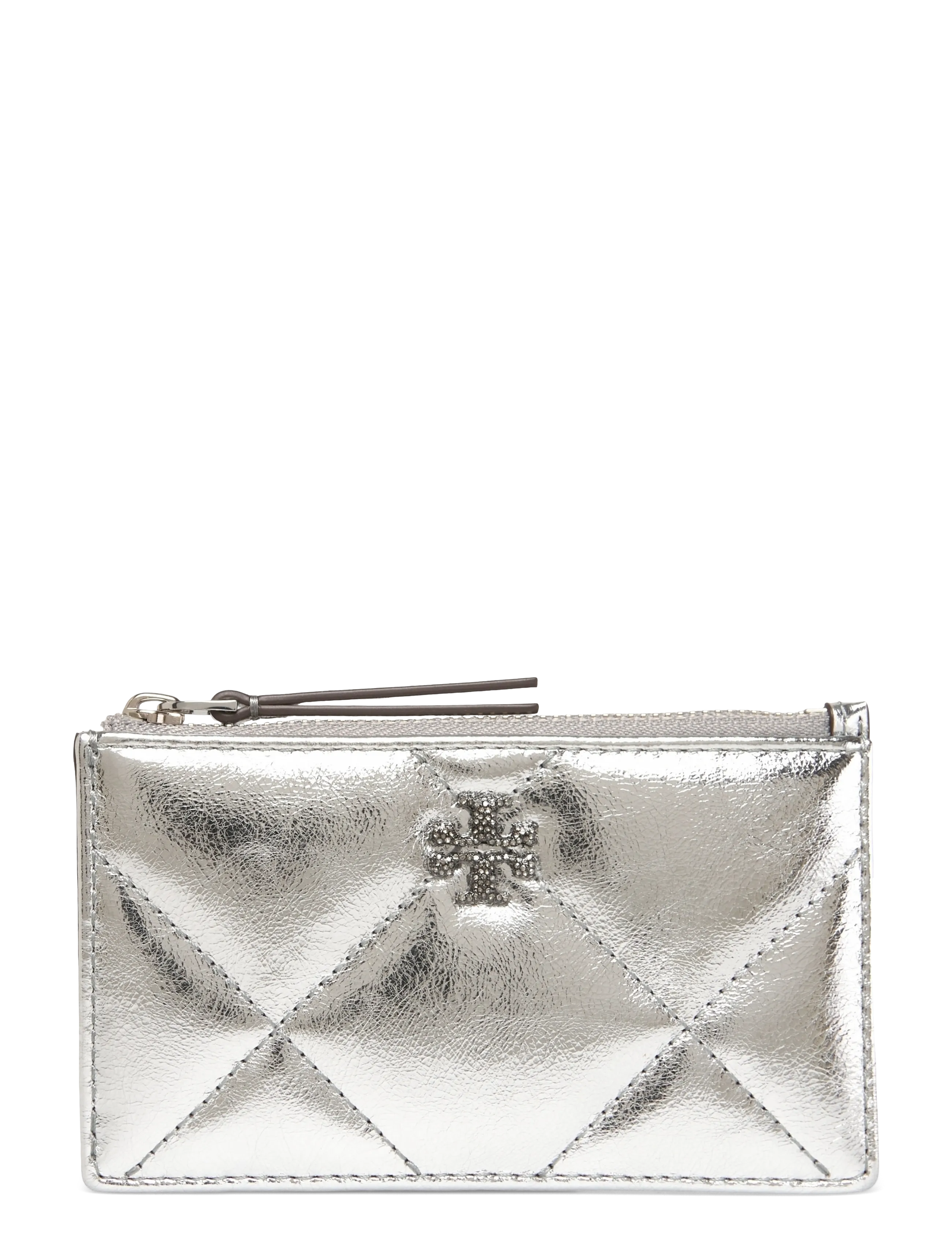 Tory Burch Kira Diamond Quilt Metallic Zip Card Case - Plånböcker & Korthållare - SILVER / silver