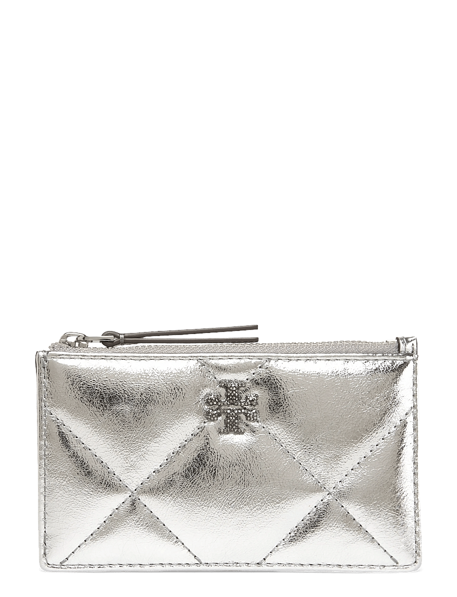 Tory Burch - Kira Diamond Quilt Metallic Zip Card Case - purses - silver - 0