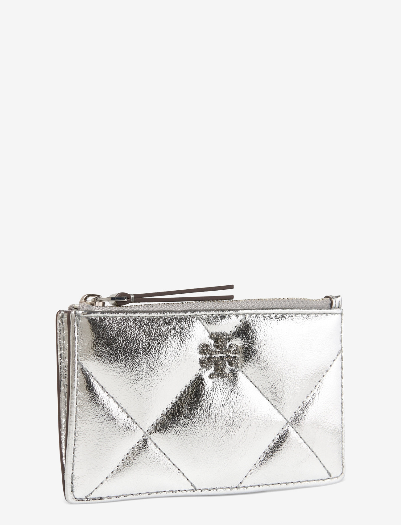 Tory Burch - Kira Diamond Quilt Metallic Zip Card Case - käekotid - silver - 2