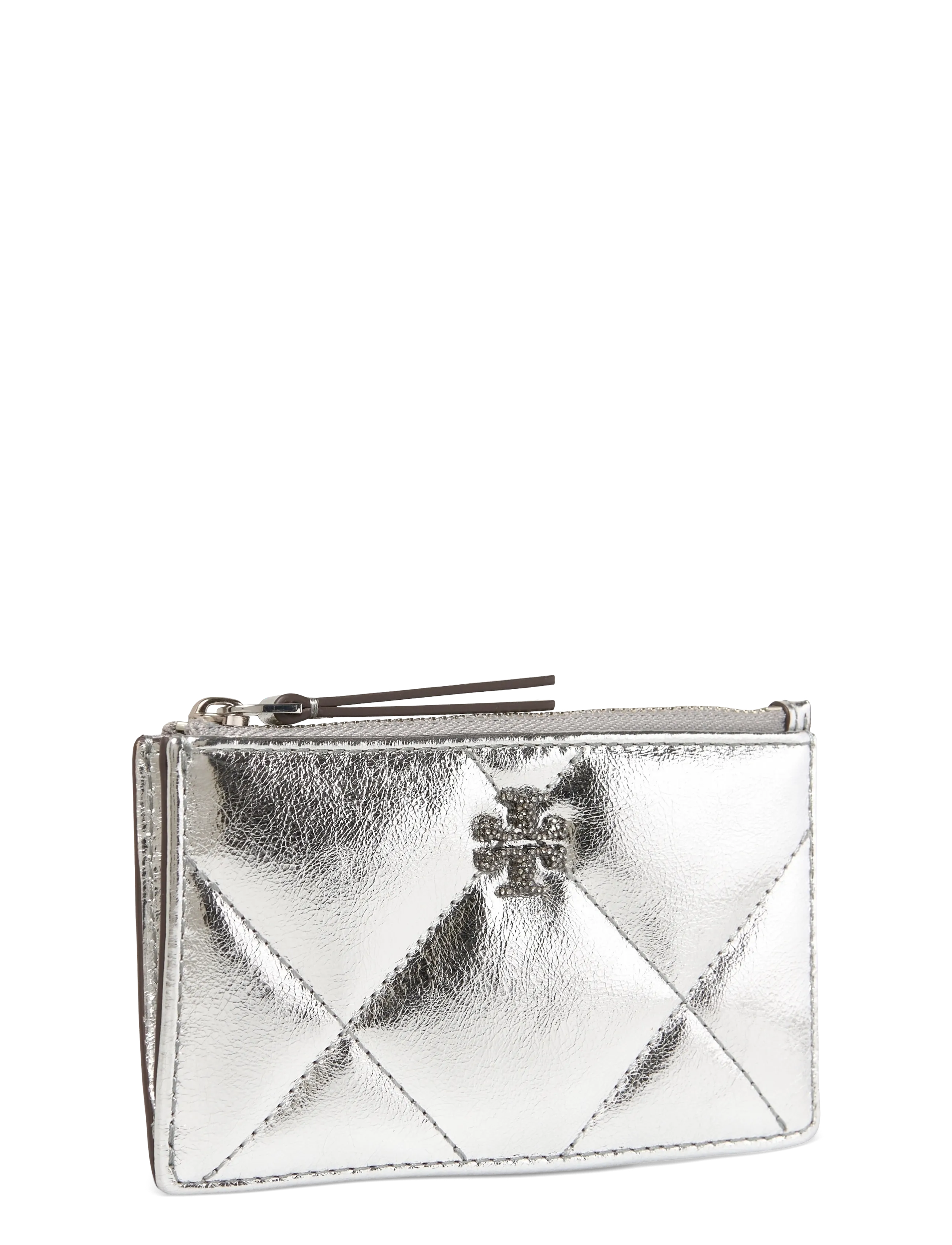 Tory Burch - Kira Diamond Quilt Metallic Zip Card Case - punge - silver - 2