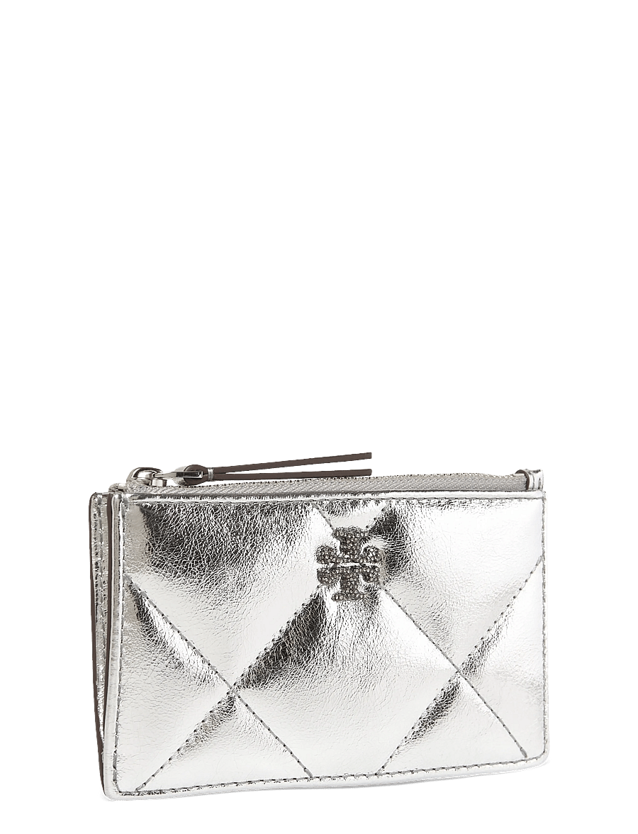 Tory Burch - Kira Diamond Quilt Metallic Zip Card Case - purses - silver - 2