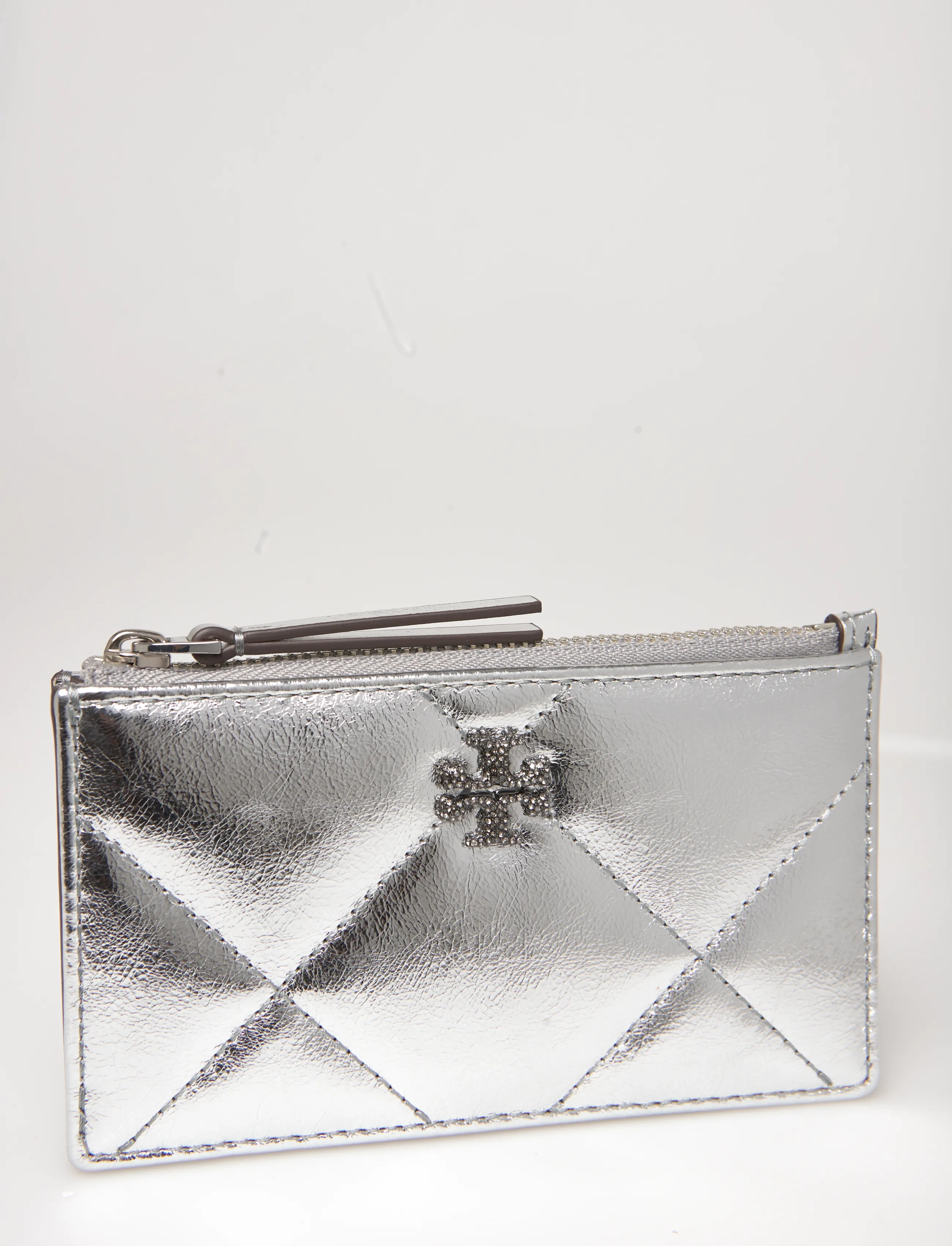 Tory Burch - Kira Diamond Quilt Metallic Zip Card Case - punge - silver - 4