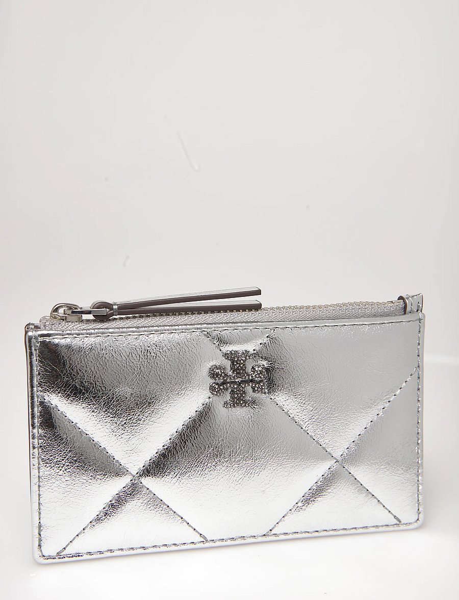 Tory Burch - Kira Diamond Quilt Metallic Zip Card Case - purses - silver - 4