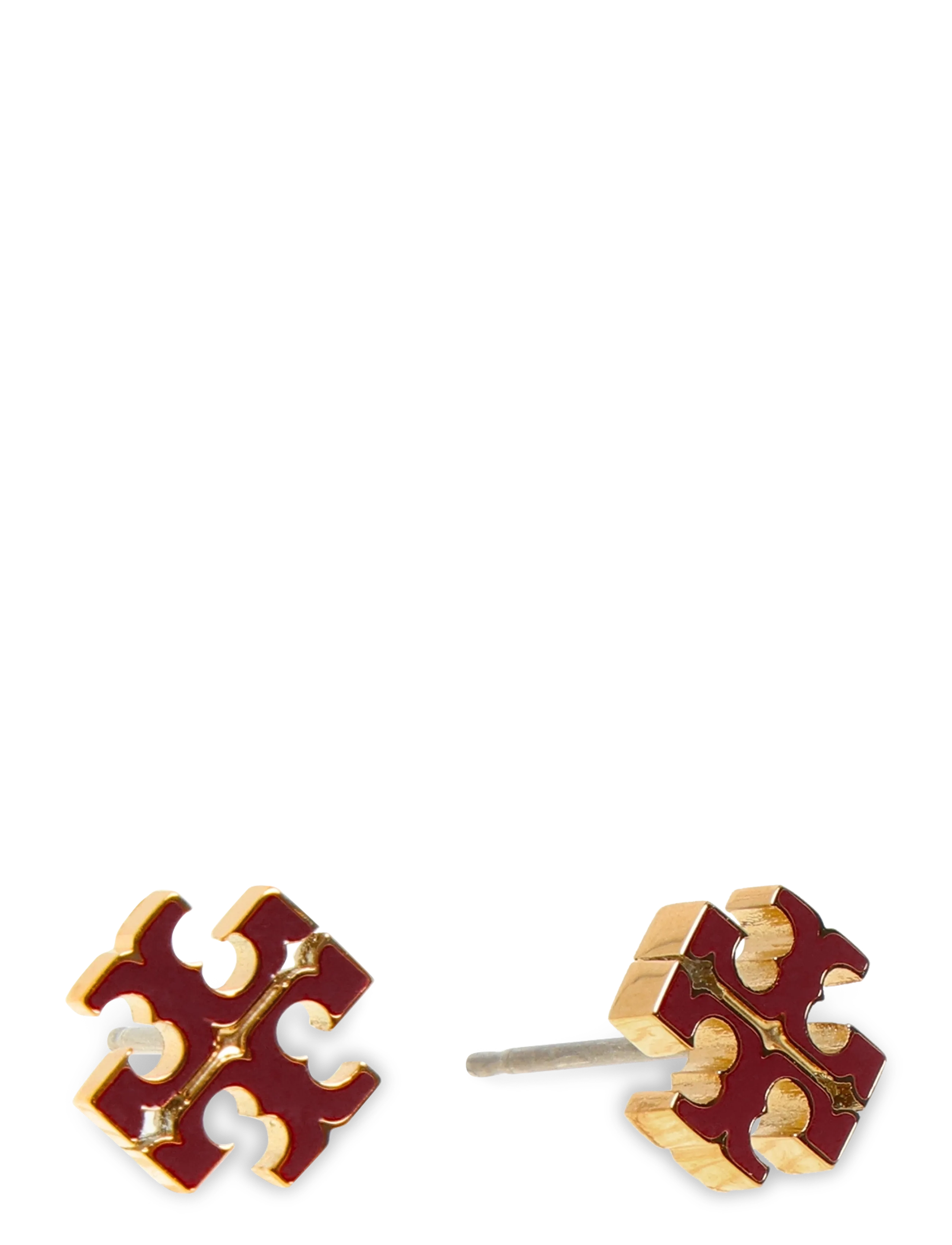 Tory Burch Small Icon Enamel Stud Earrings - Tory Burch - TORY GOLD / BURGUNDY / burgundy