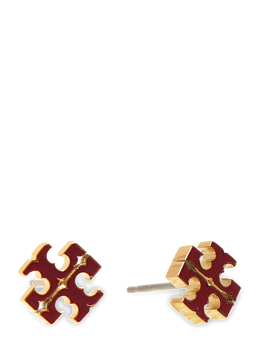 Tory Burch - Small Icon Enamel Stud Earrings - Ørestikker - tory gold / burgundy - 0