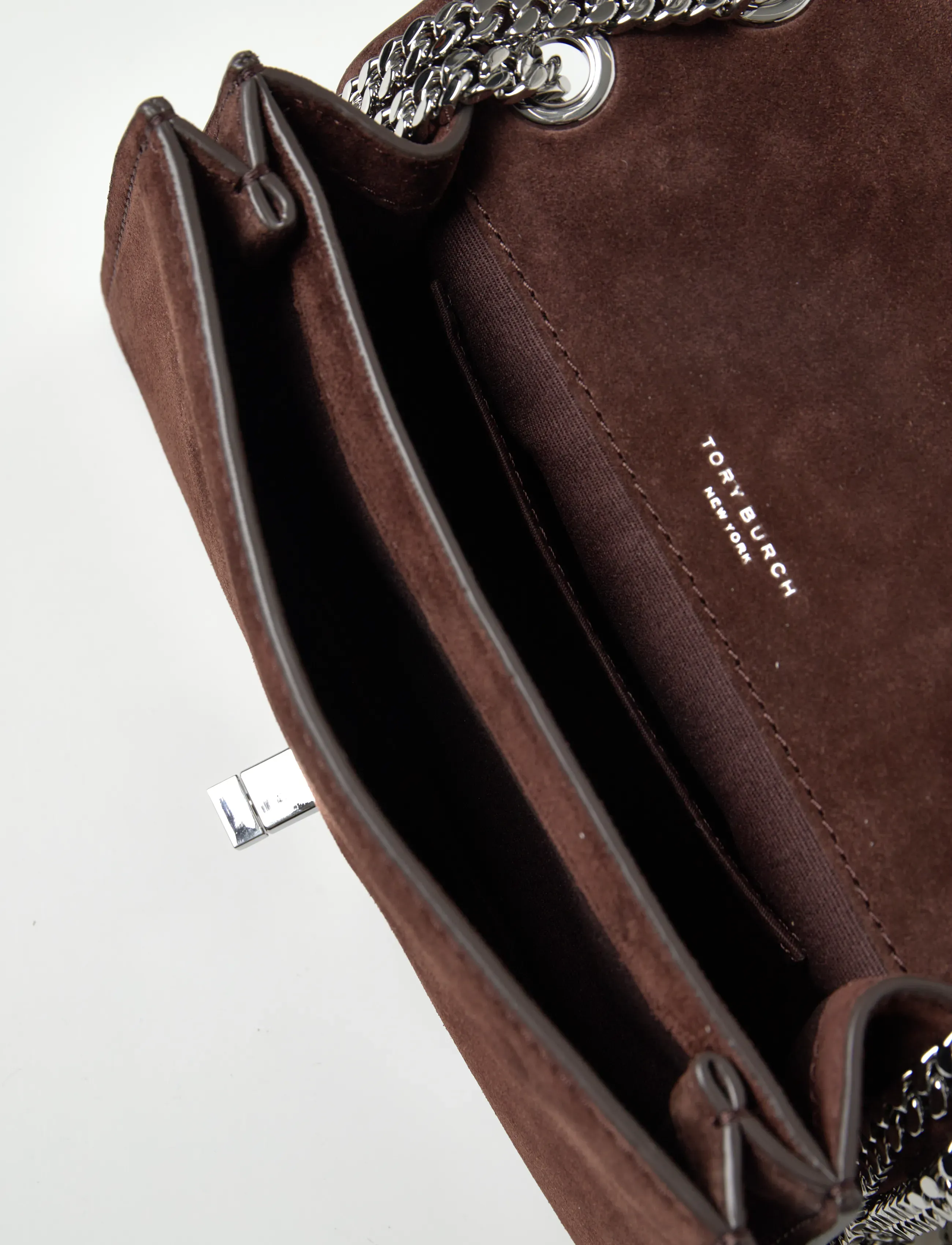 Tory Burch - Kira Turnlock Suede Mini Bag - crossbody kotid - dark cocoa - 4