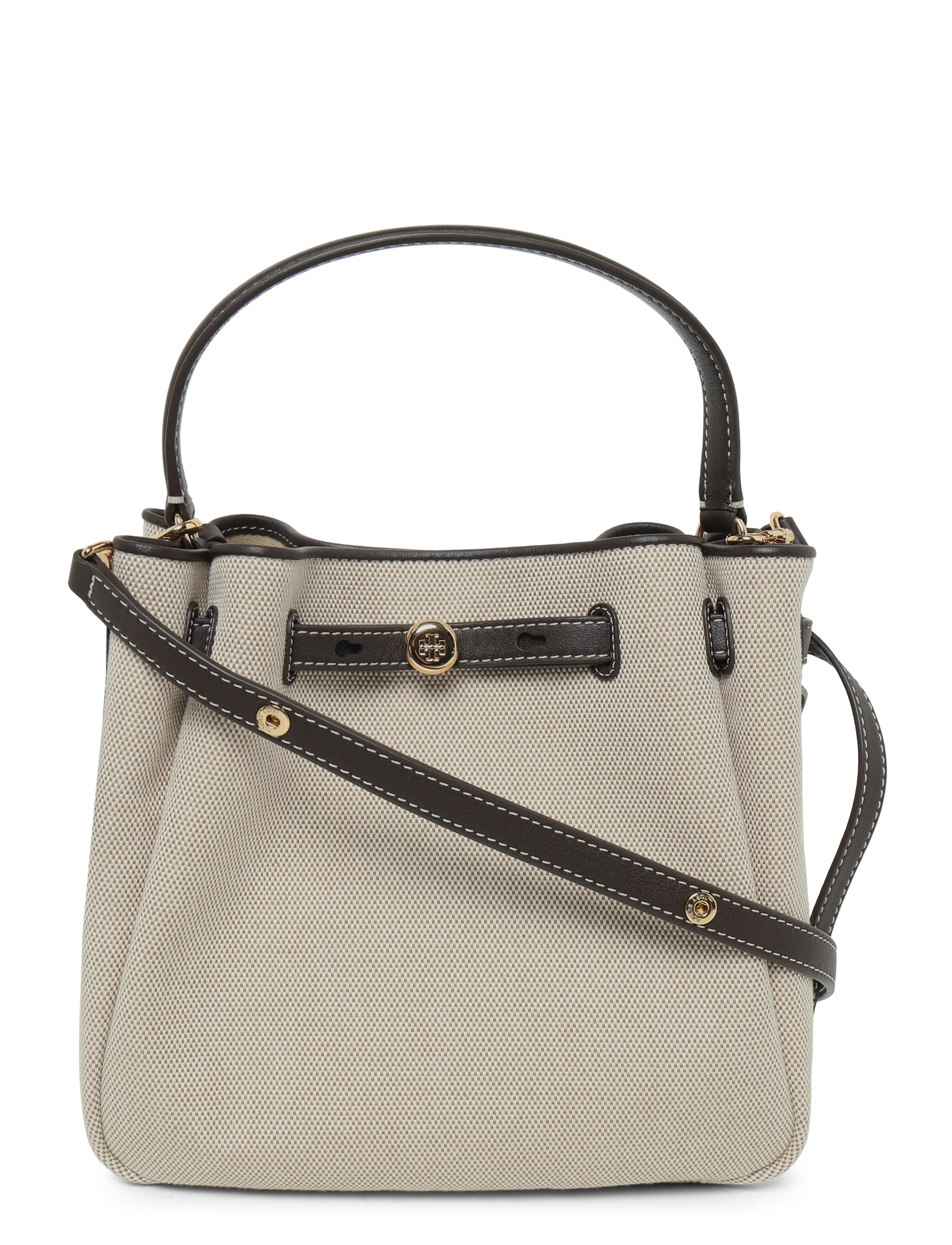 Tory Burch Romy Canvas Bucket Bag - Bucket Bags - DUSTY ALMOND/ BIANCO WHITE / cream