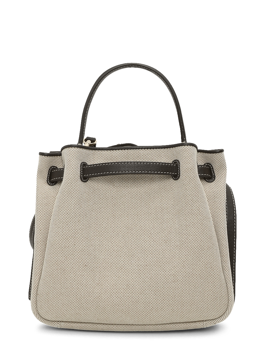 Tory Burch - Romy Canvas Bucket Bag - top handle tasker - dusty almond/ bianco white - 1