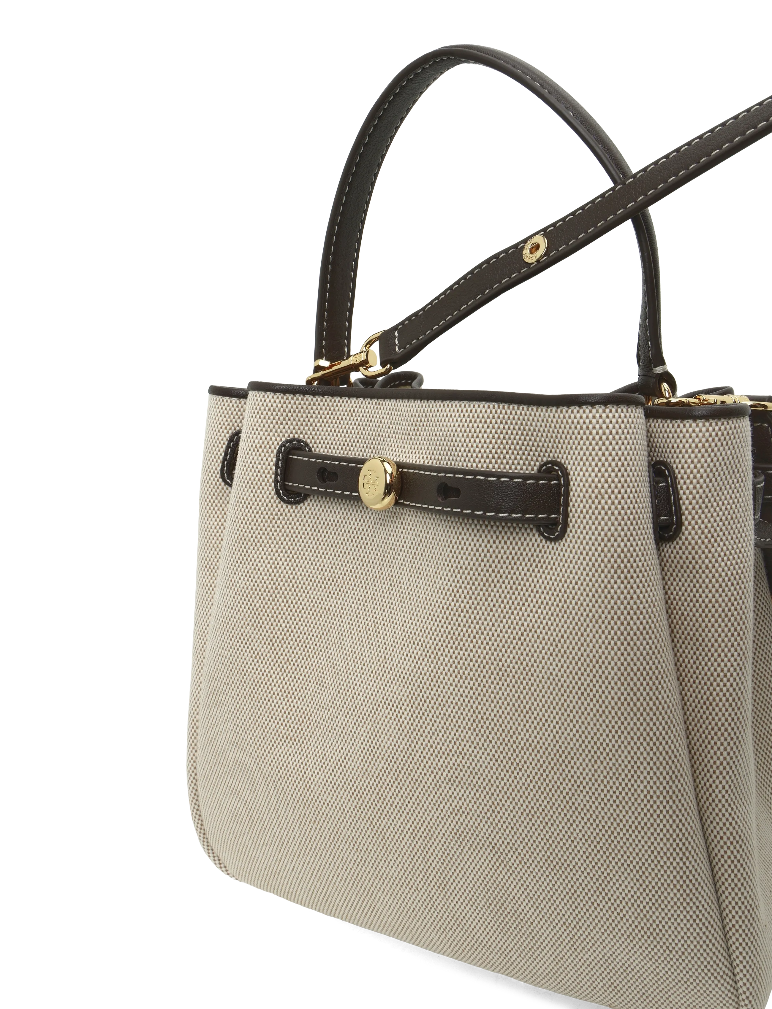 Tory Burch - Romy Canvas Bucket Bag - top handle tasker - dusty almond/ bianco white - 2