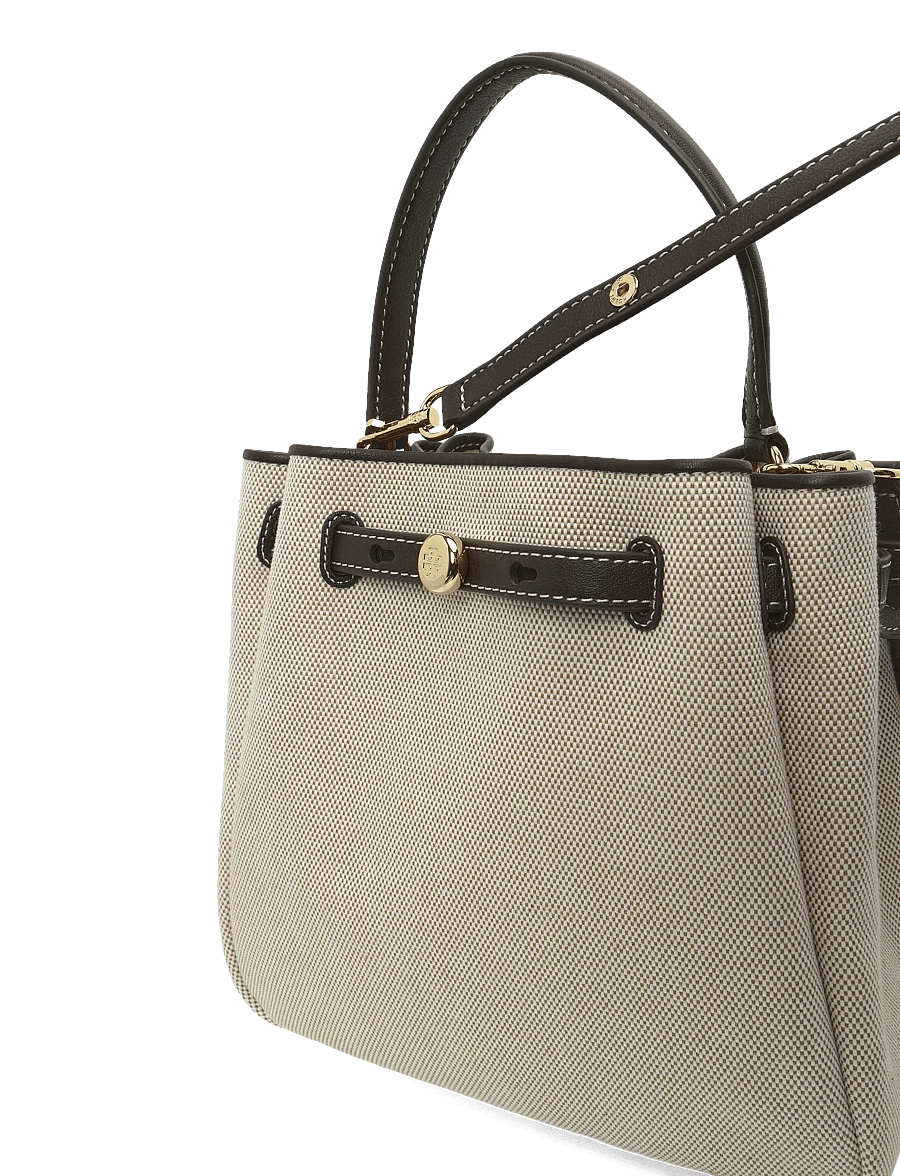 Tory Burch - Romy Canvas Bucket Bag - top handle tasker - dusty almond/ bianco white - 2
