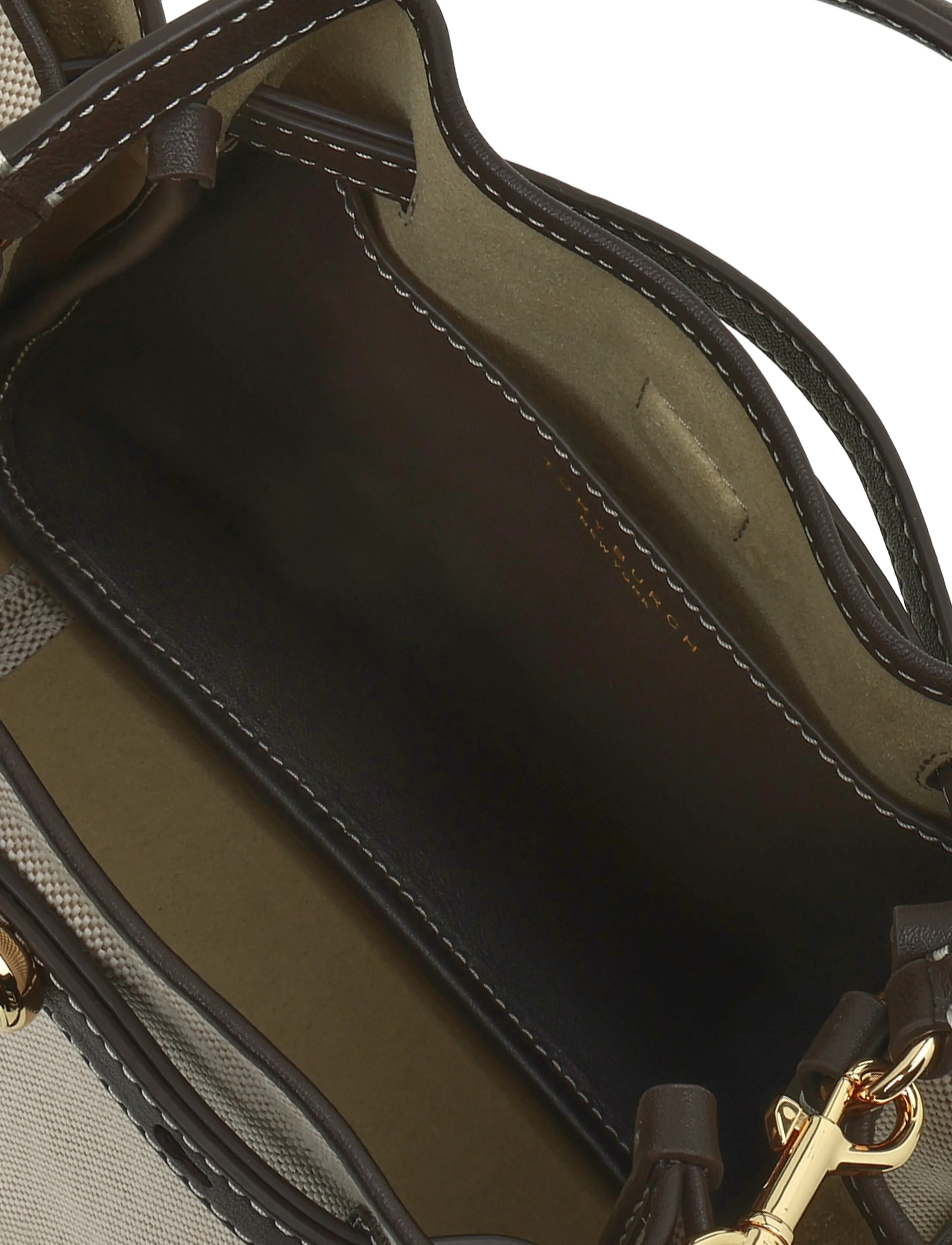 Tory Burch - Romy Canvas Bucket Bag - top handle tasker - dusty almond/ bianco white - 3