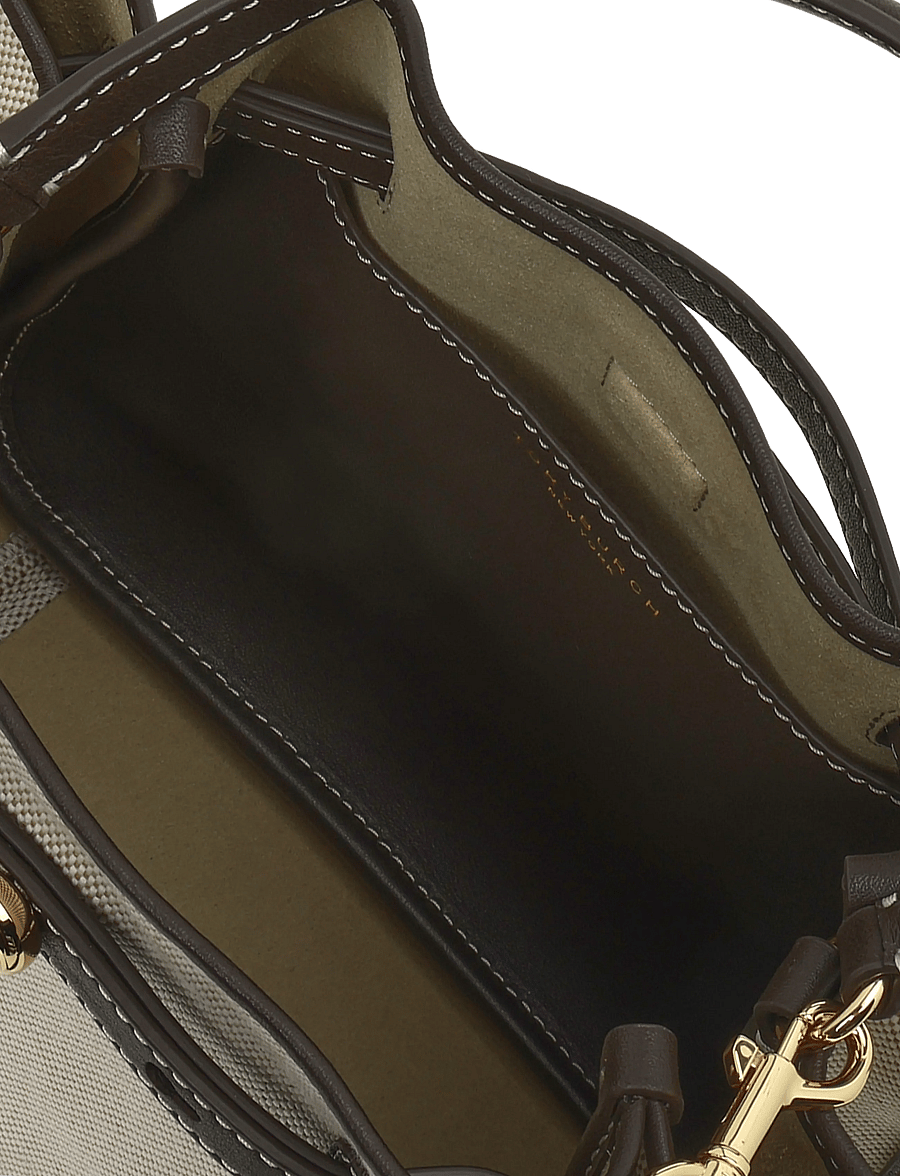 Tory Burch - Romy Canvas Bucket Bag - top handle tasker - dusty almond/ bianco white - 3