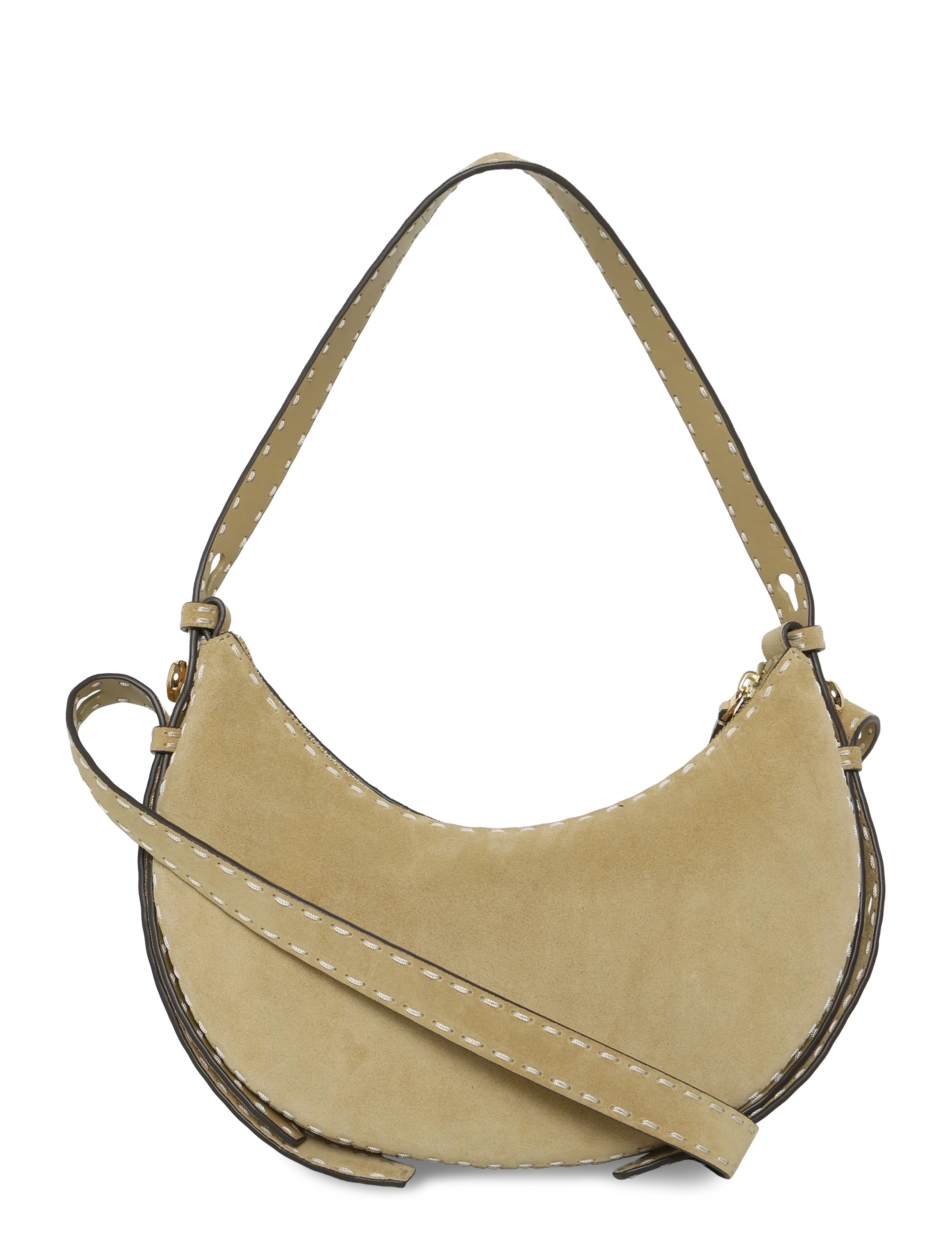 Tory Burch Romy Suede Pick Stitch Half Moon Bag - Kotid - BUTTER / cream
