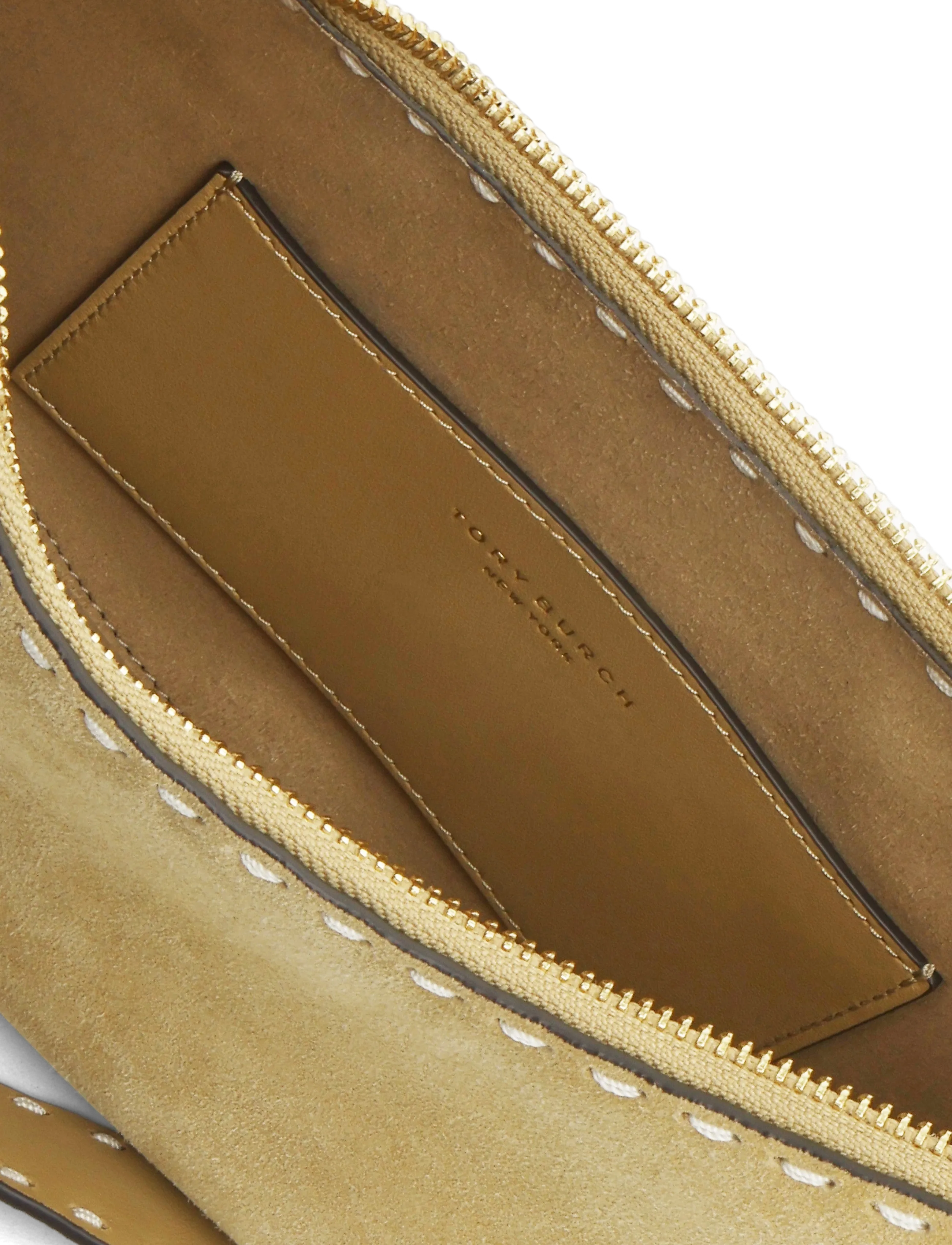Tory Burch - Romy Suede Pick Stitch Half Moon Bag - butter - 3