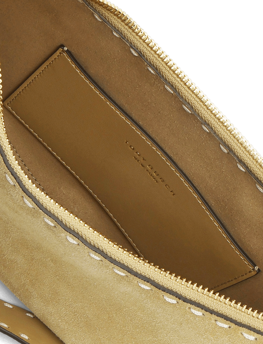 Tory Burch - Romy Suede Pick Stitch Half Moon Bag - butter - 3