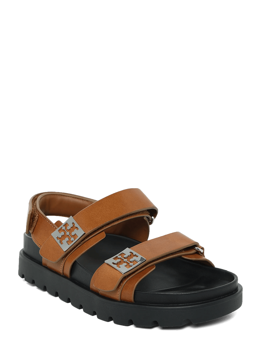 Tory Burch - MELLOW SPORT SANDAL - flat sandals - cuoio / perfect black / silver - 0