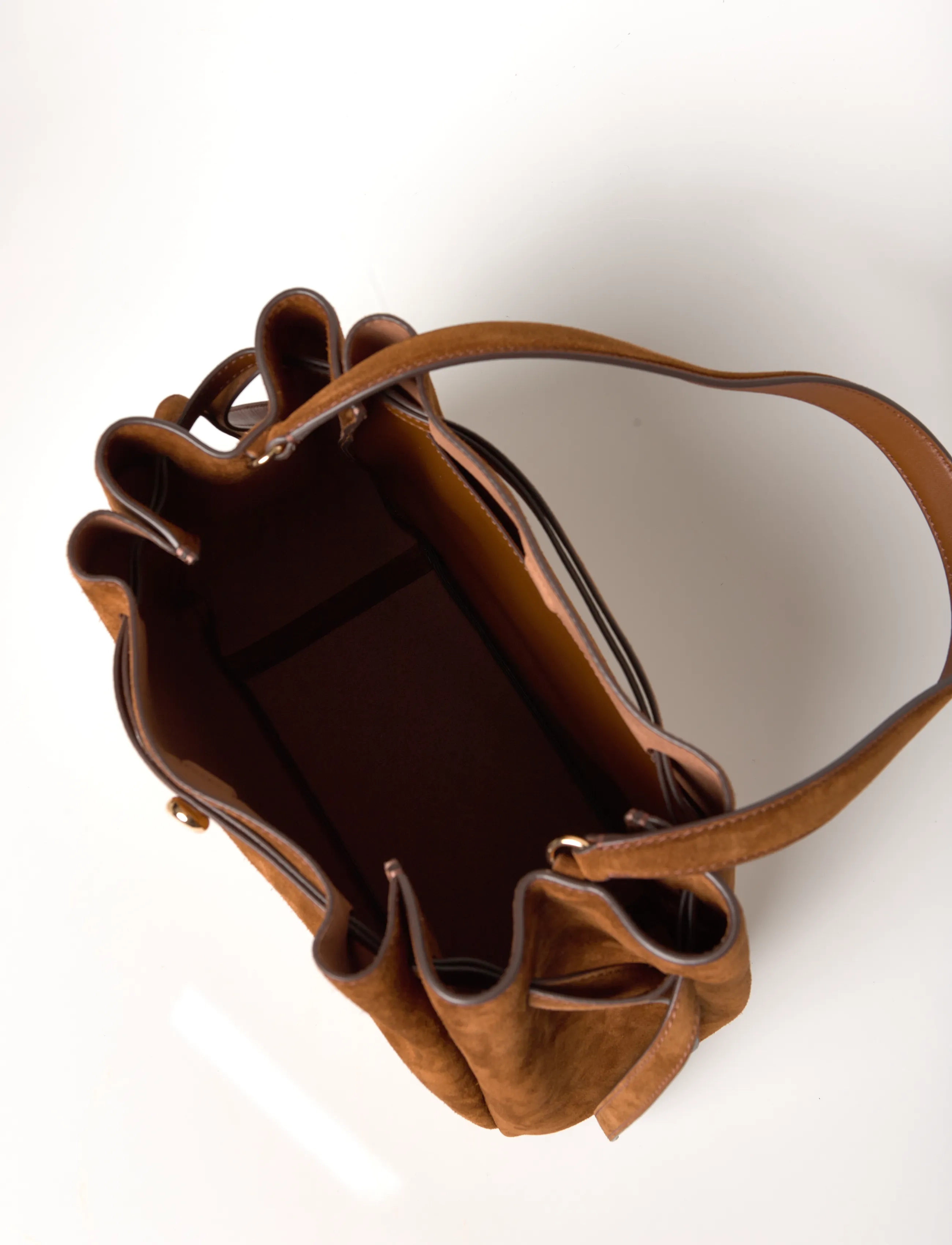 Tory Burch - Romy Suede Large Bucket Bag - top handle tasker - caramel - 5