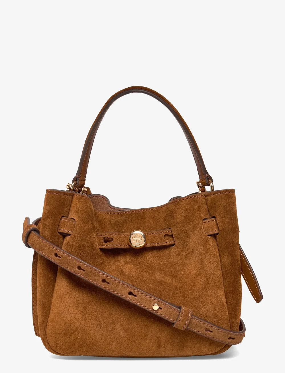 Tory Burch - Romy Suede Mini Bucket Bag - bucket bags - caramel - 0