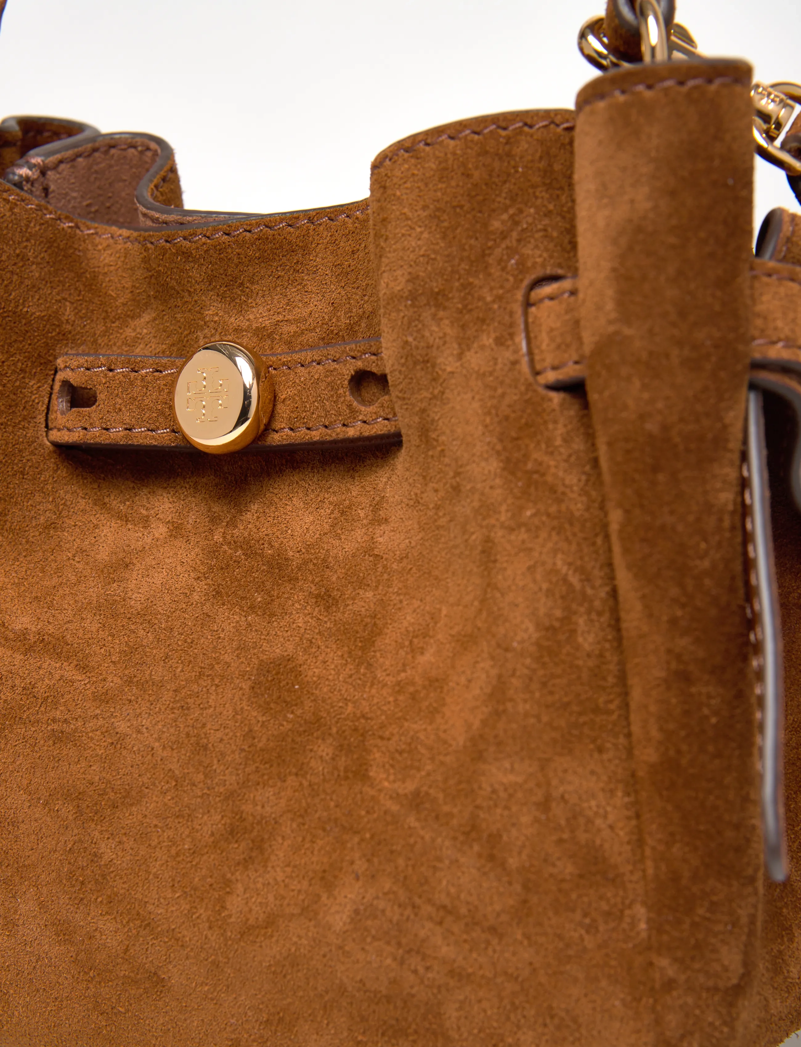 Tory Burch - Romy Suede Mini Bucket Bag - top handle tasker - caramel - 4