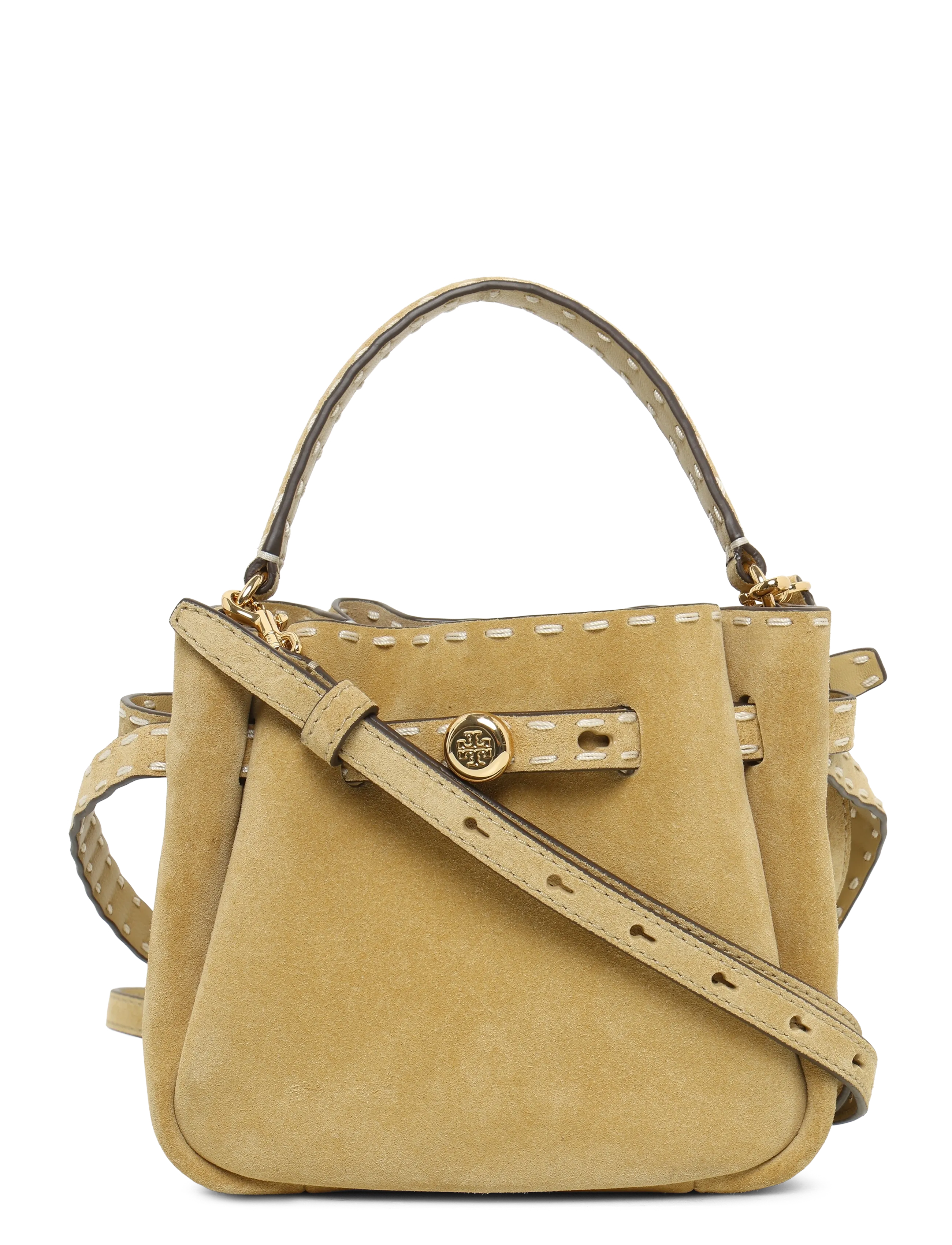 TORY BURCH Romy Wildleder Pick Stitch Mini Bucket Tasche Beige - One Size - Damen