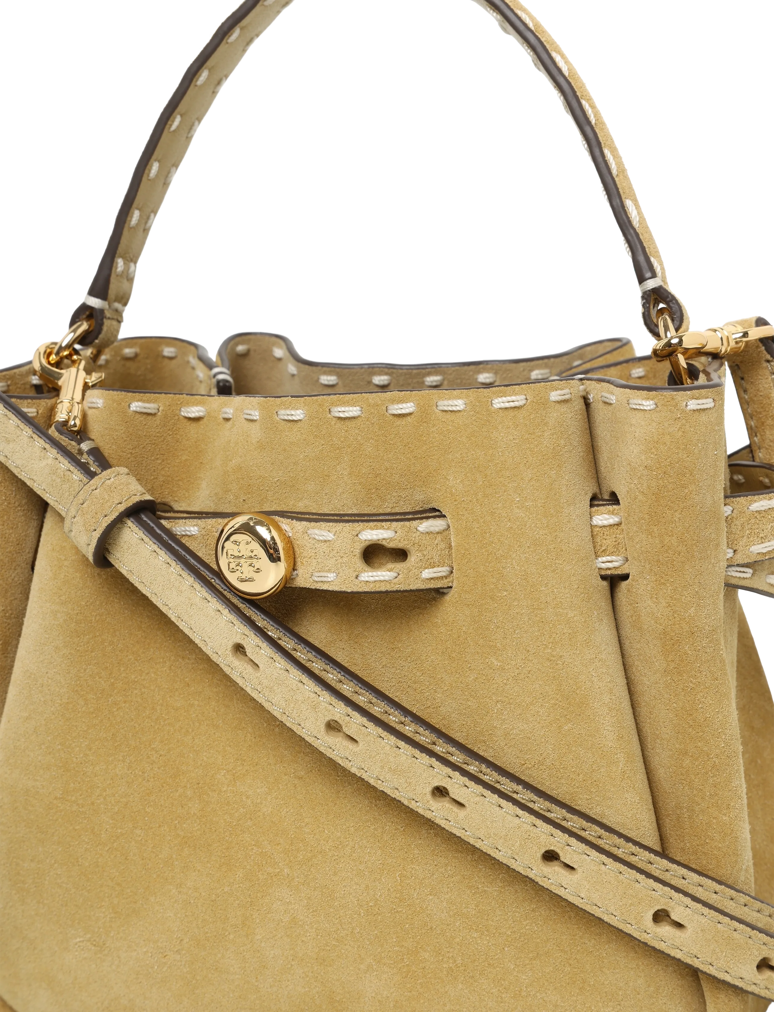 Tory Burch - Romy Suede Pick Stitch Mini Bucket Bag - butter - 2