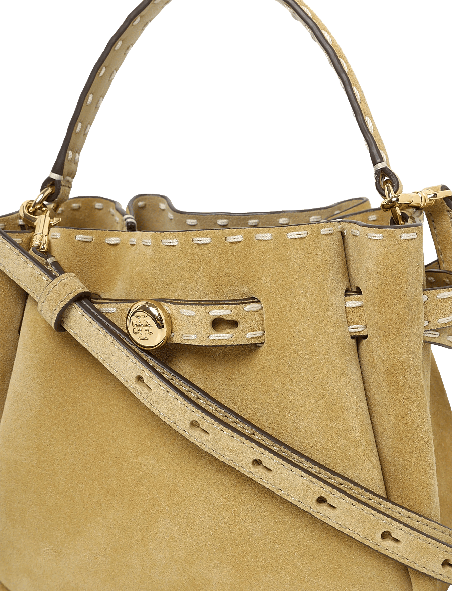 Tory Burch - Romy Suede Pick Stitch Mini Bucket Bag - butter - 2