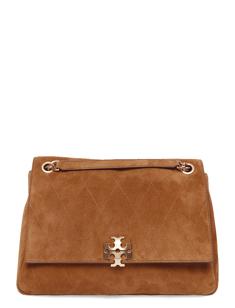 Tory Burch - Charlie Quilted Suede Shoulder Bag - skuldertasker - caramel - 0