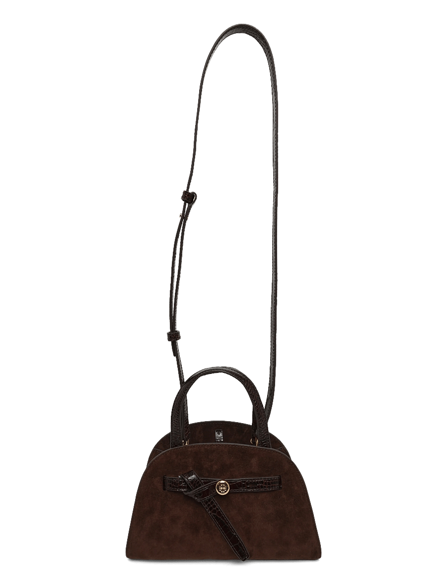 Tory Burch - Romy Suede Small Bauletto - crossbody bags - dark cocoa - 0