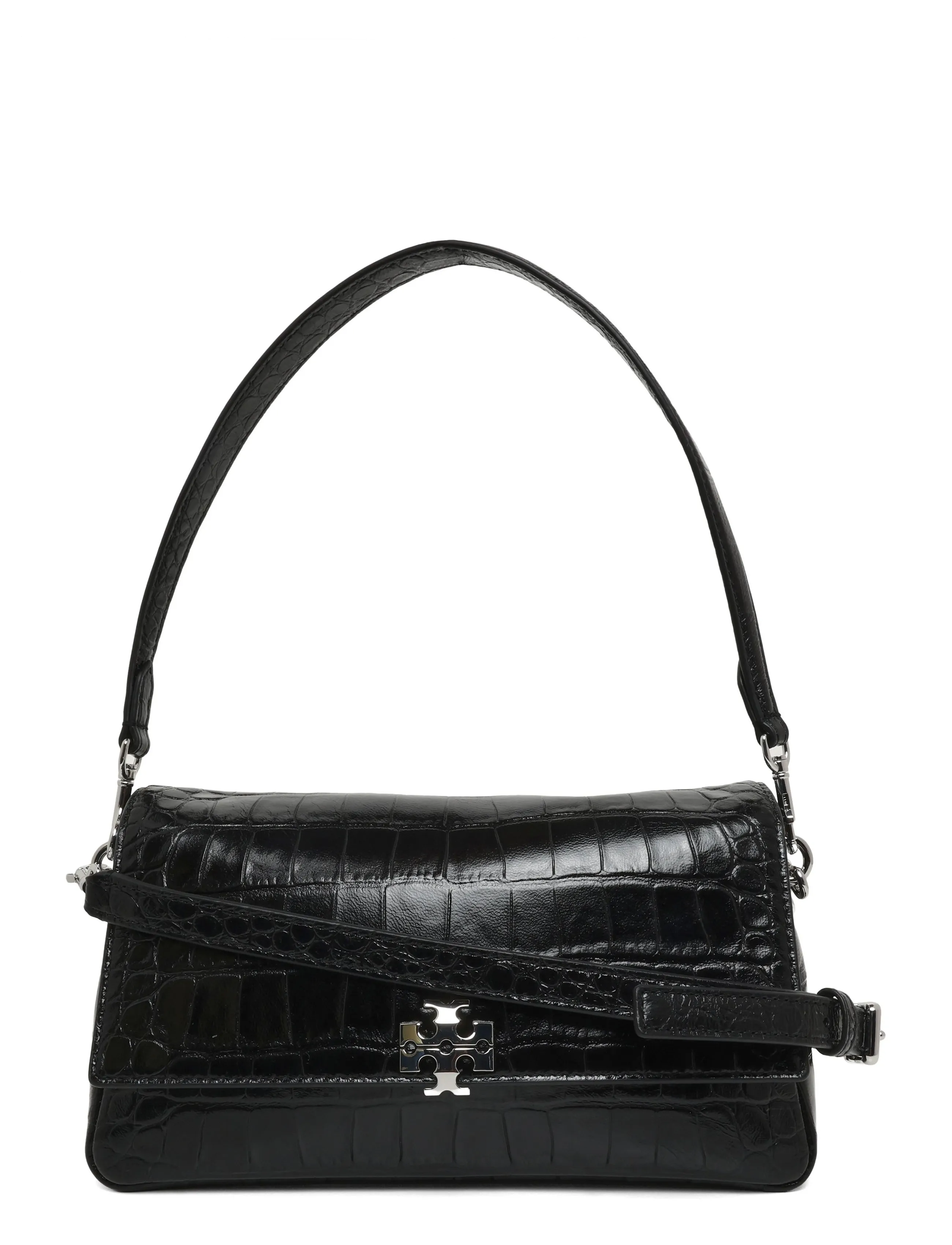 Tory Burch Charlie Embossed Croc Small Shoulder Bag - Kotid - BLACK / black