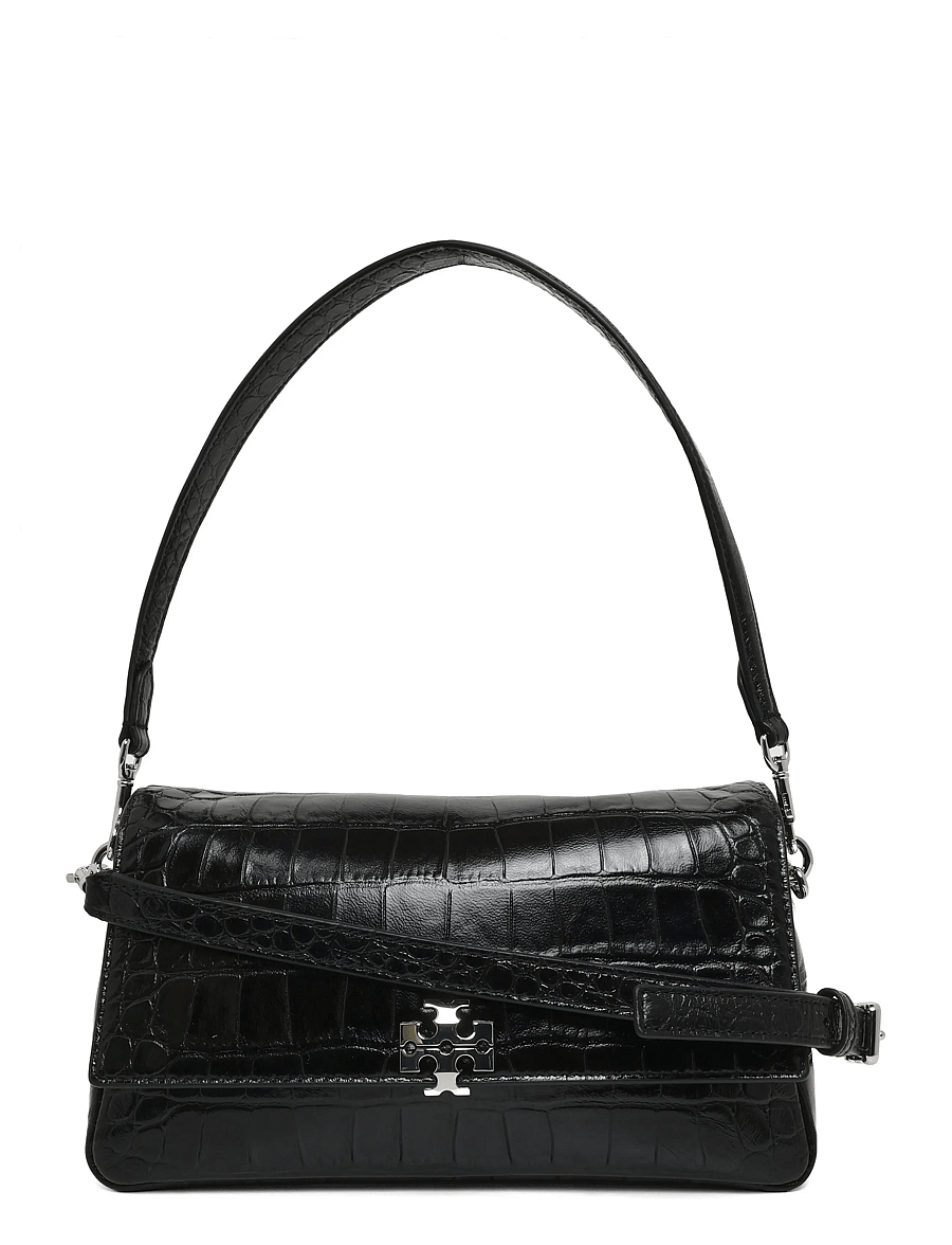 Tory Burch - Charlie Embossed Croc Small Shoulder Bag - käekotid - black - 0