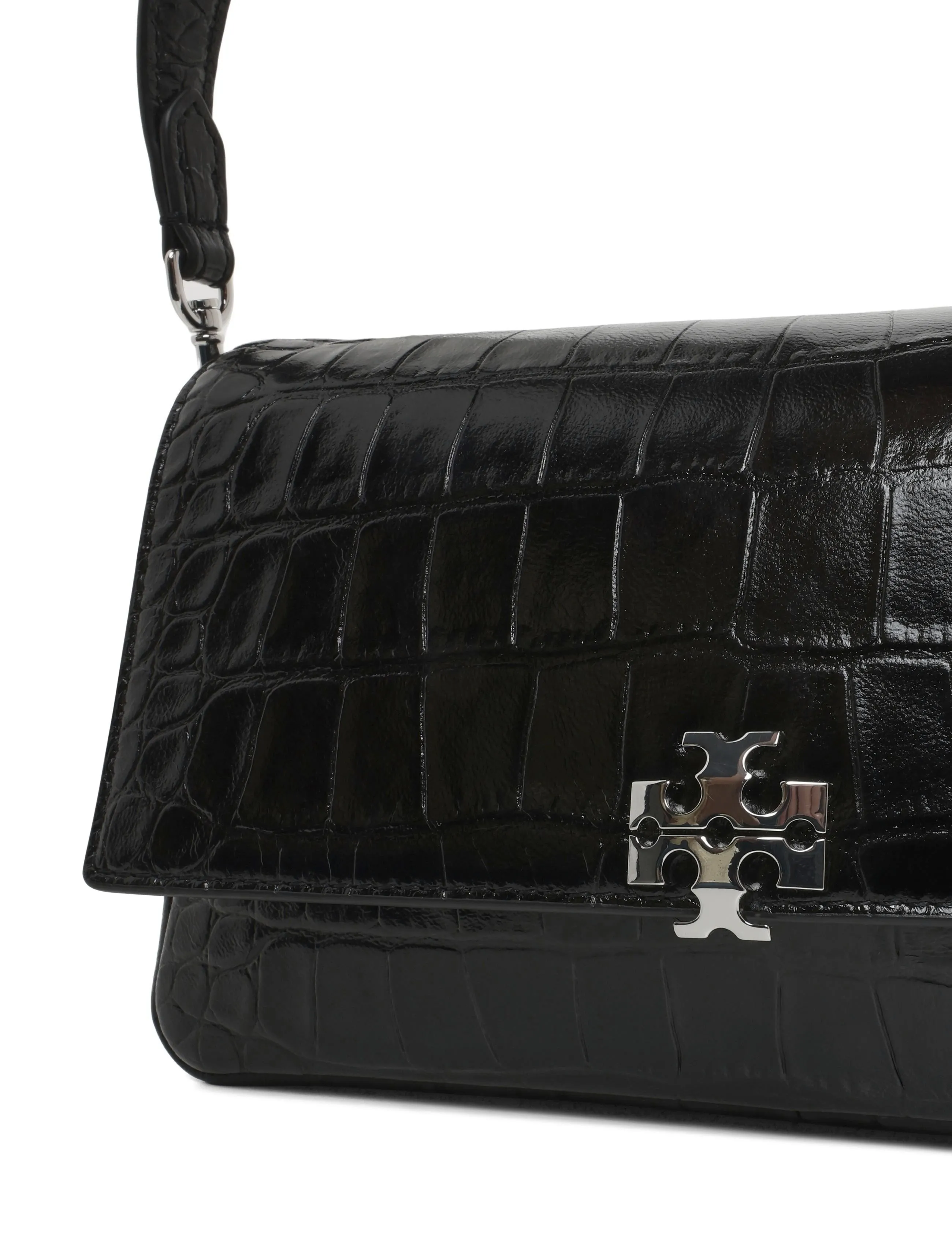 Tory Burch - Charlie Embossed Croc Small Shoulder Bag - käekotid - black - 1