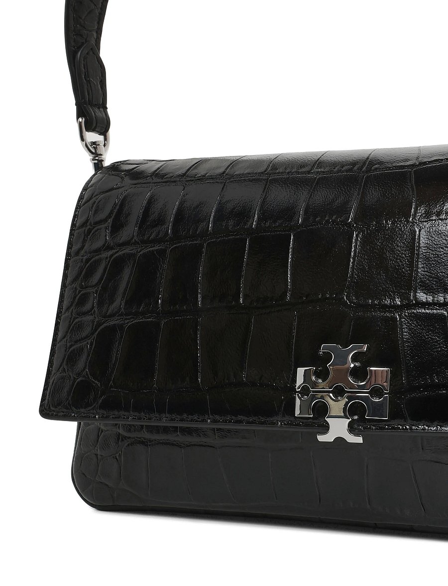 Tory Burch - Charlie Embossed Croc Small Shoulder Bag - käekotid - black - 1