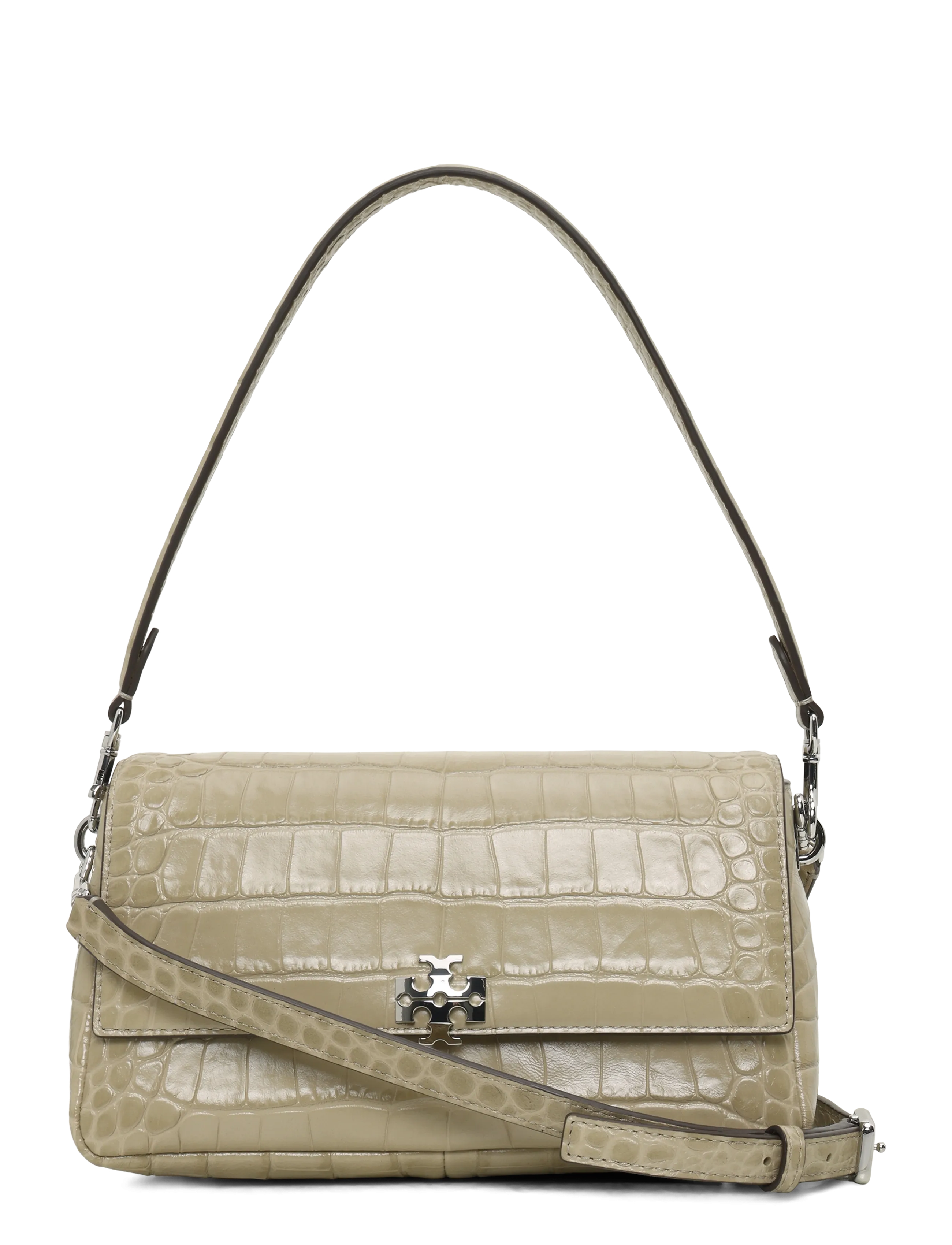 Tory Burch Charlie Embossed Croc Small Shoulder Bag - Tasker - LIGHT HICKORY / beige