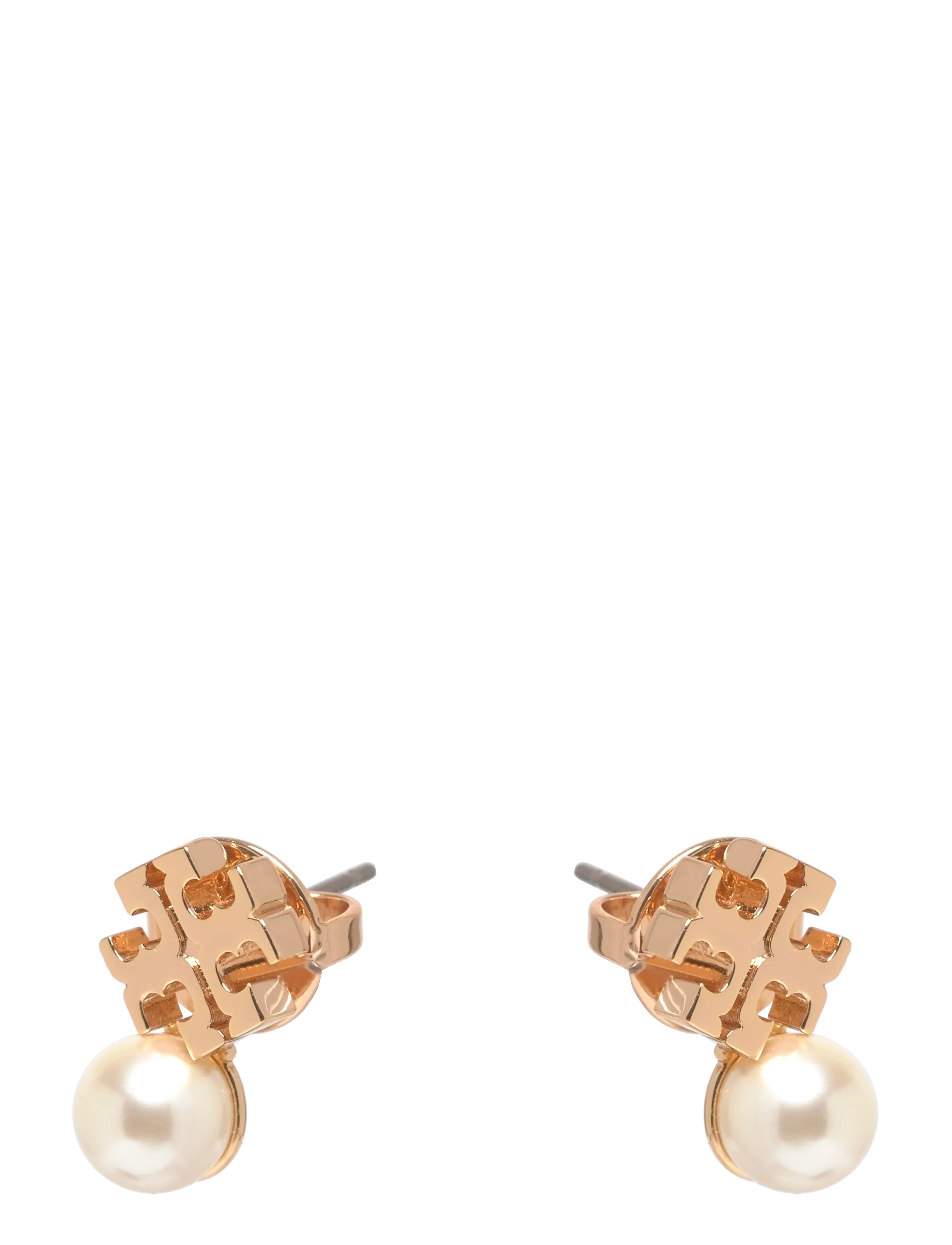 Tory Burch Moondance Logo And Pearl Stud Earrings, One Size, Gold, Øreringe > Ørestikker, Dame