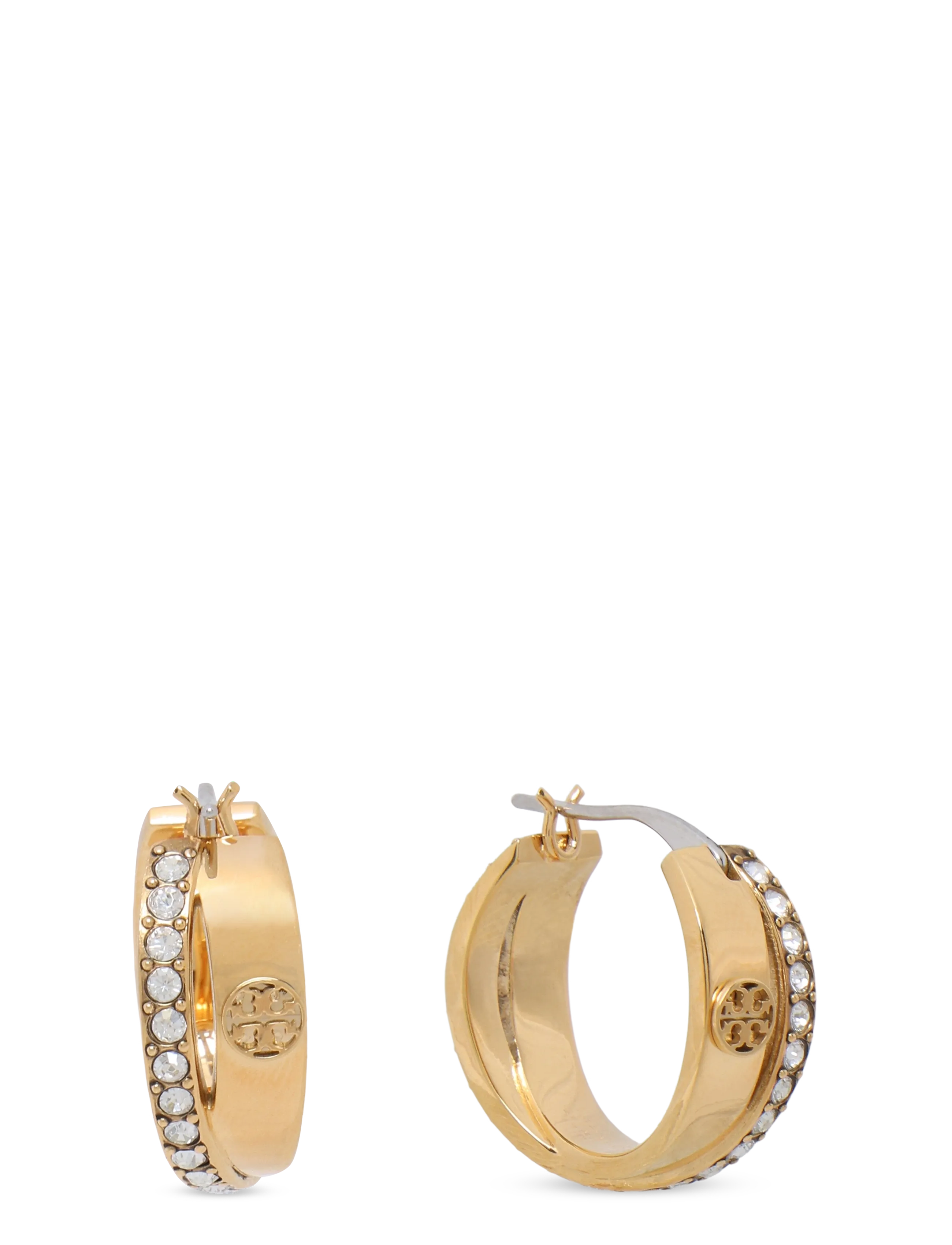 Tory Burch Icon Pavé Double Hoop Earring, Kvinder, Pavé Dobbelt Hoop Ørering, Guld, Str: ONE SIZE