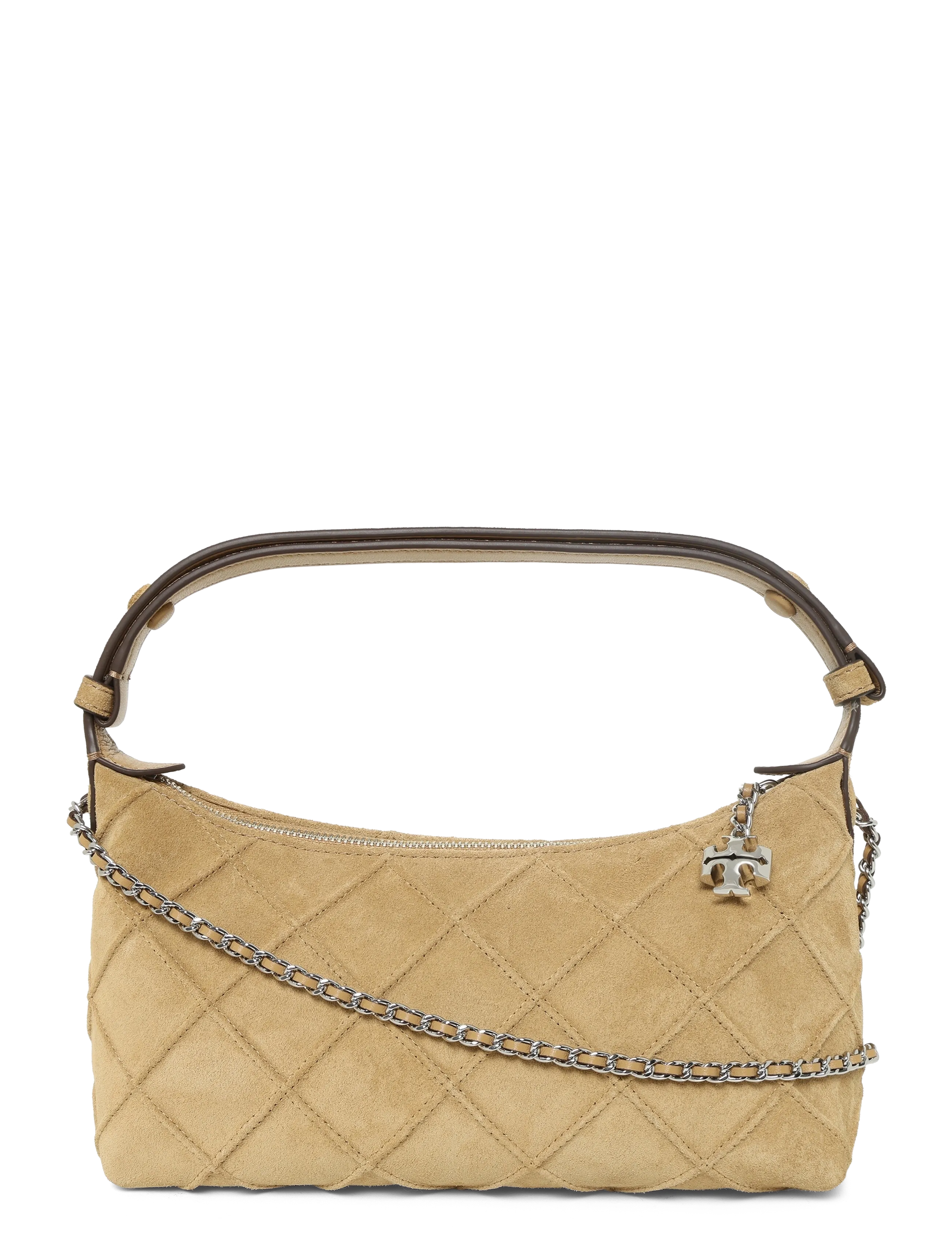 Tory Burch Fleming Suede Pochette, Kvinder, Pochette Taske, Beige, Str: ONE SIZE
