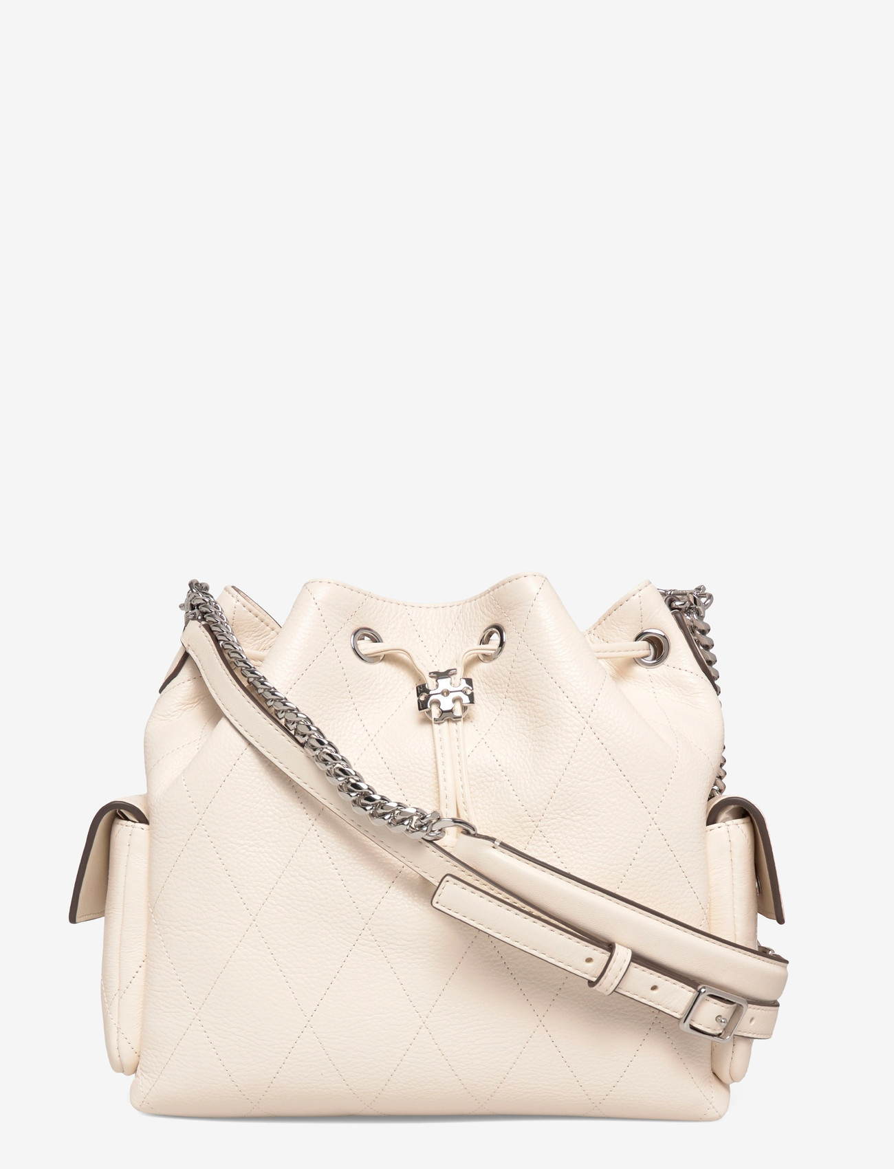 Tory Burch - Charlie Quilted Drawstring Shoulder Bag - bucket bags - light cream - 0
