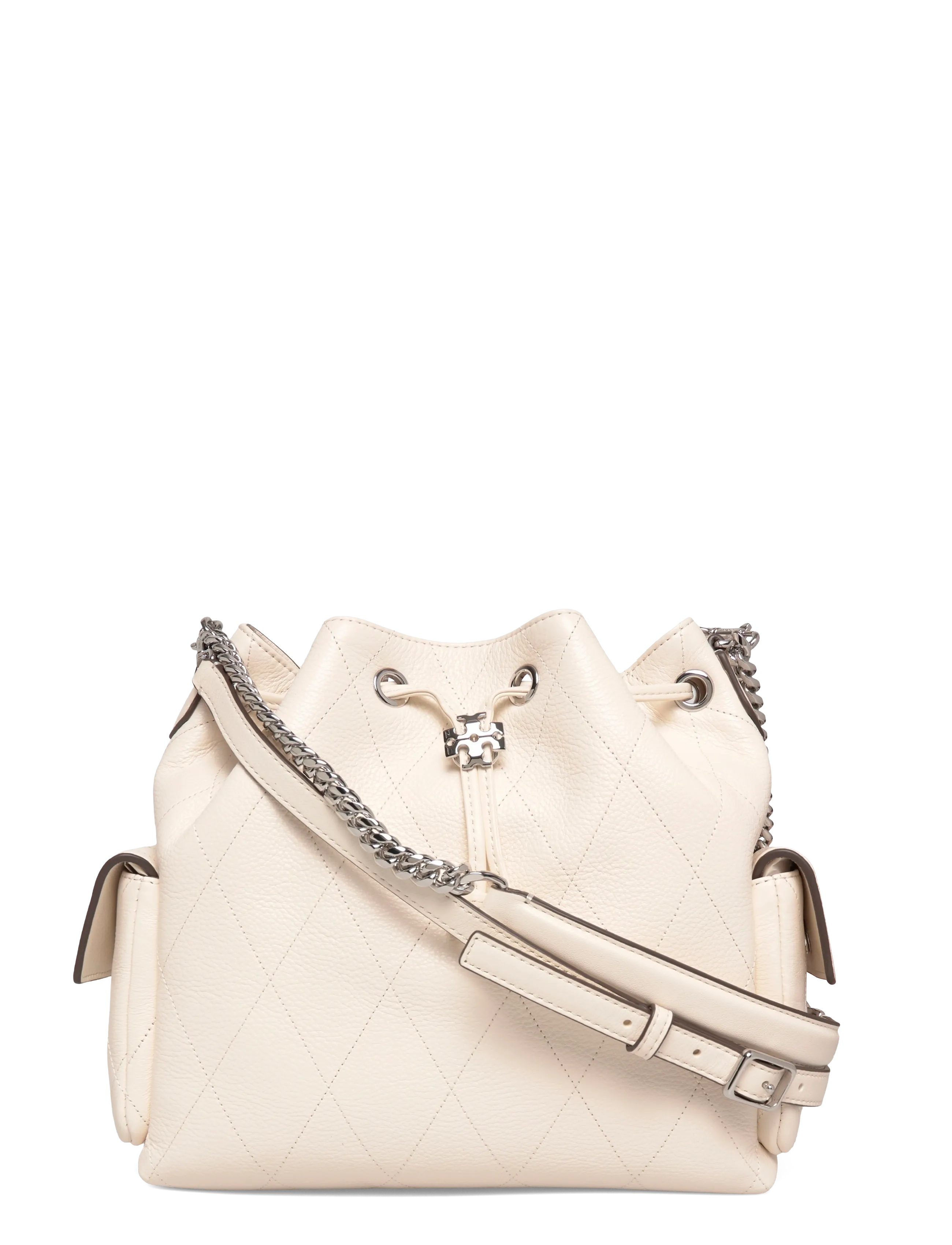 Tory Burch - Charlie Quilted Drawstring Shoulder Bag - paunkotid - light cream - 0